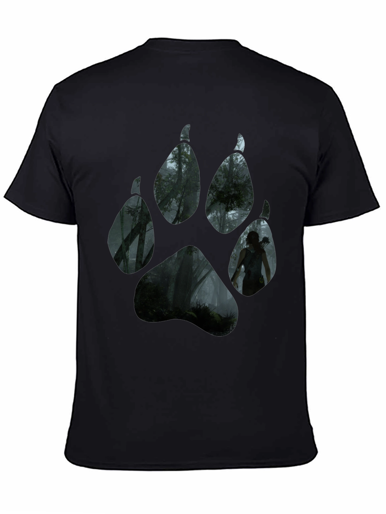 Nature Wolf Paw Print Black T-Shirt