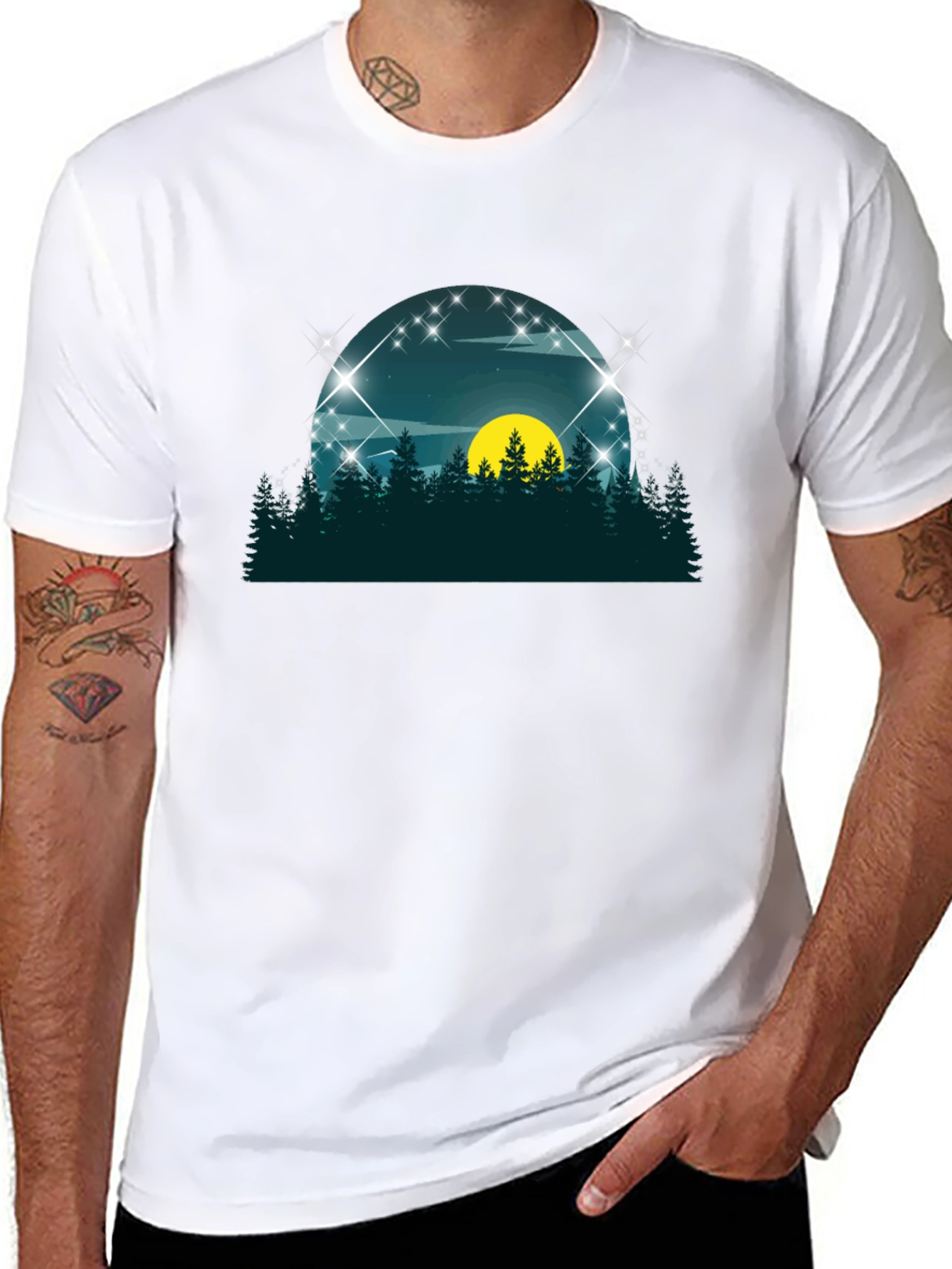 Nature Scene Graphic Tee - Black Cotton Blend
