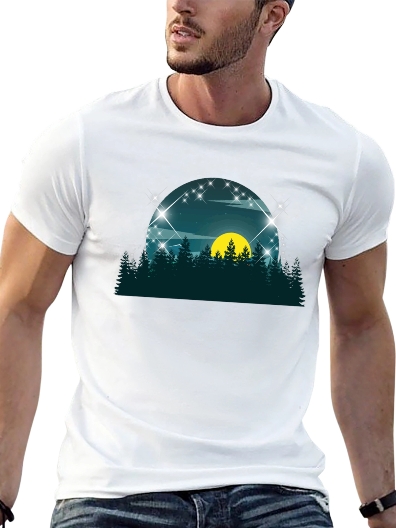 Nature Scene Graphic Tee - Black Cotton Blend