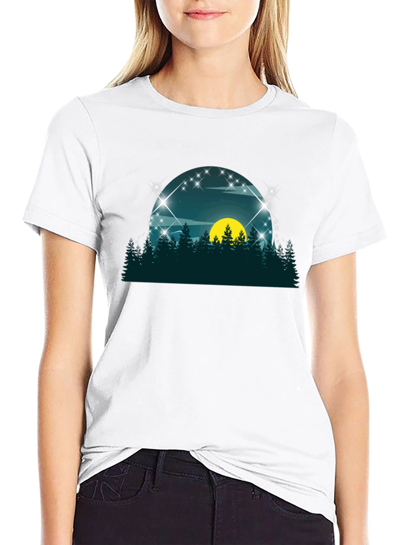 Nature Scene Graphic Tee - Black Cotton Blend