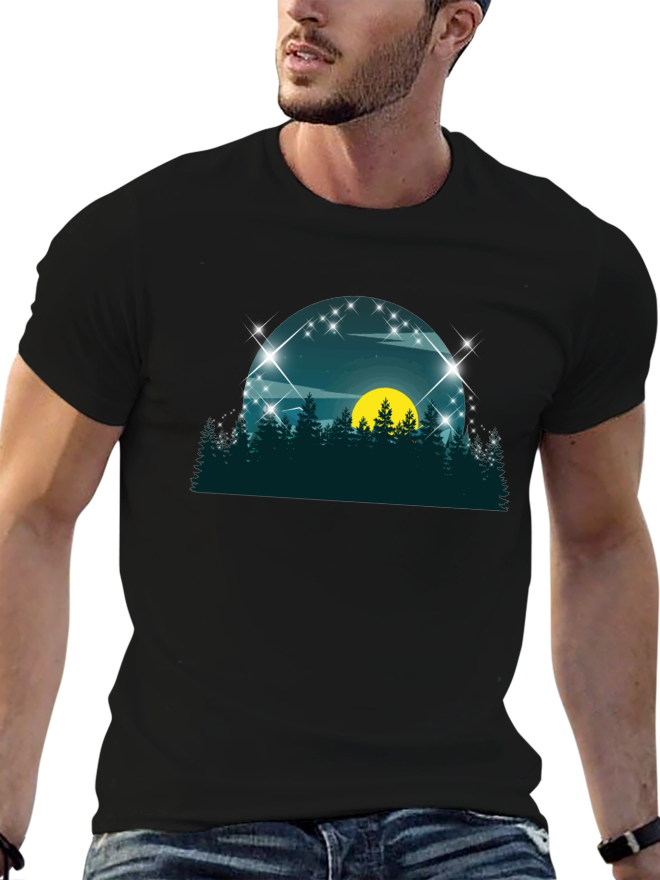 Nature Scene Graphic Tee - Black Cotton Blend