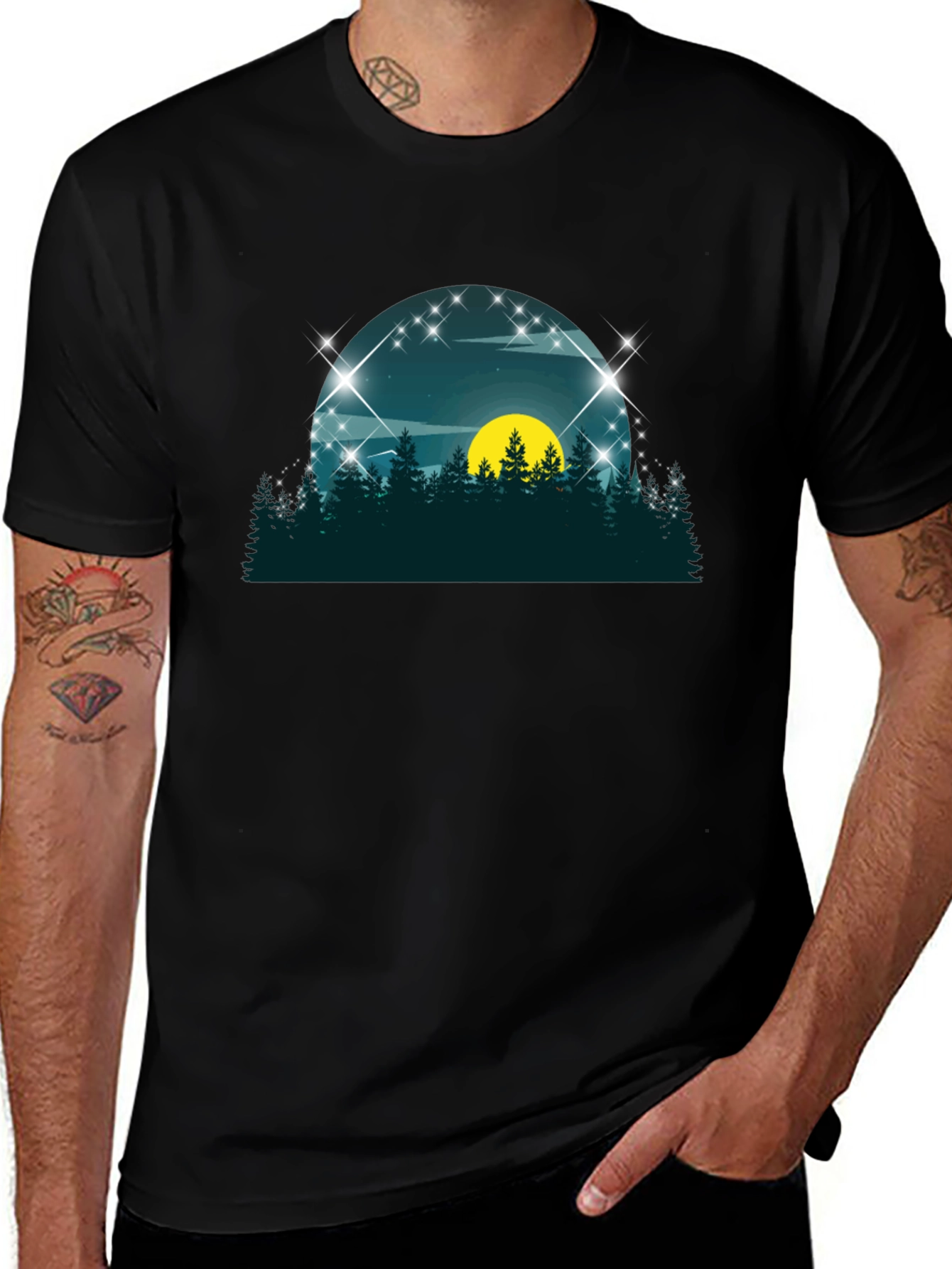 Nature Scene Graphic Tee - Black Cotton Blend