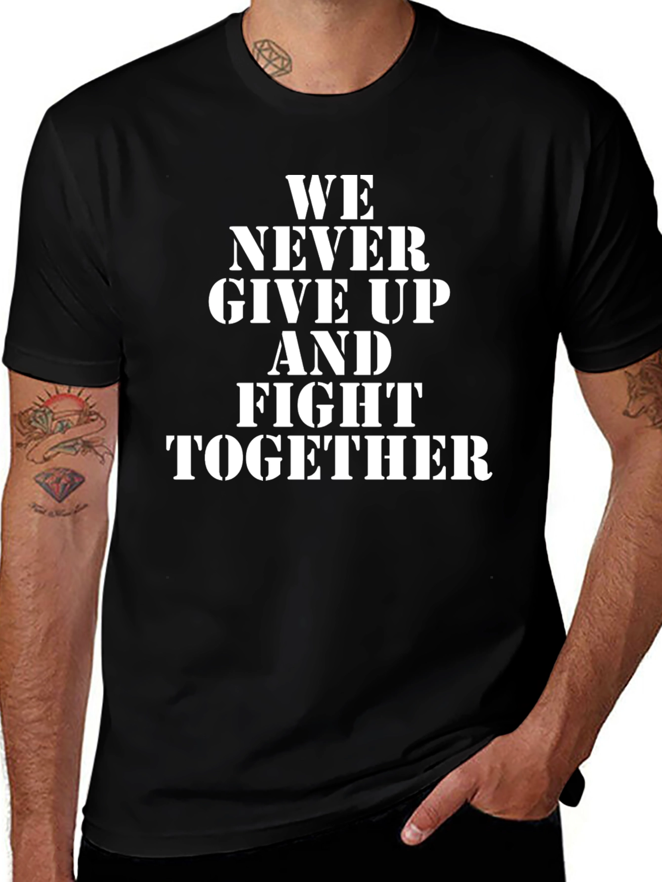 Motivational T-Shirt: We Never Give Up