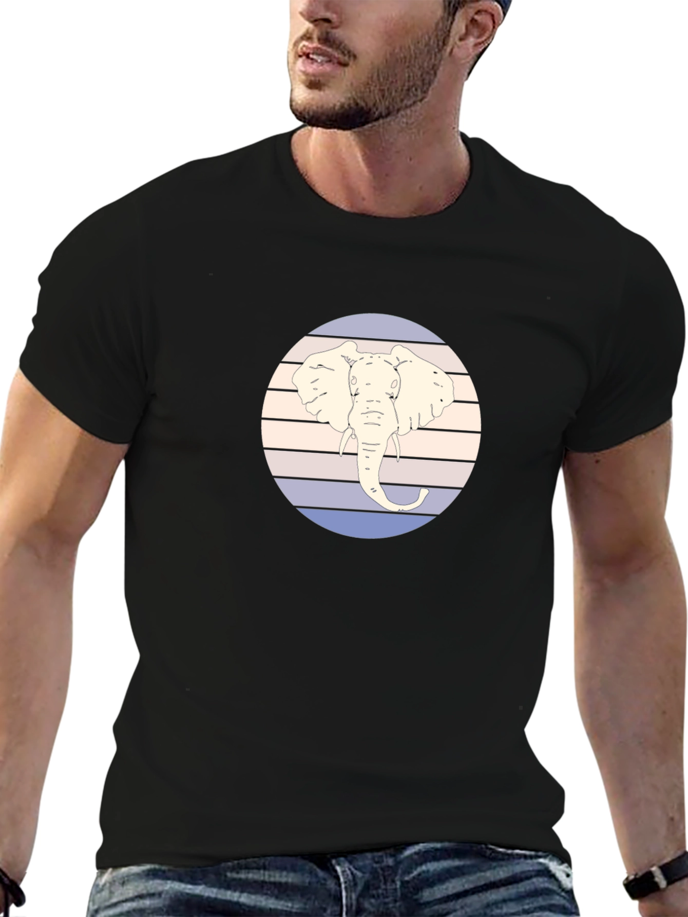 Elephant Graphic Tee - Retro Style Mens T-Shirt