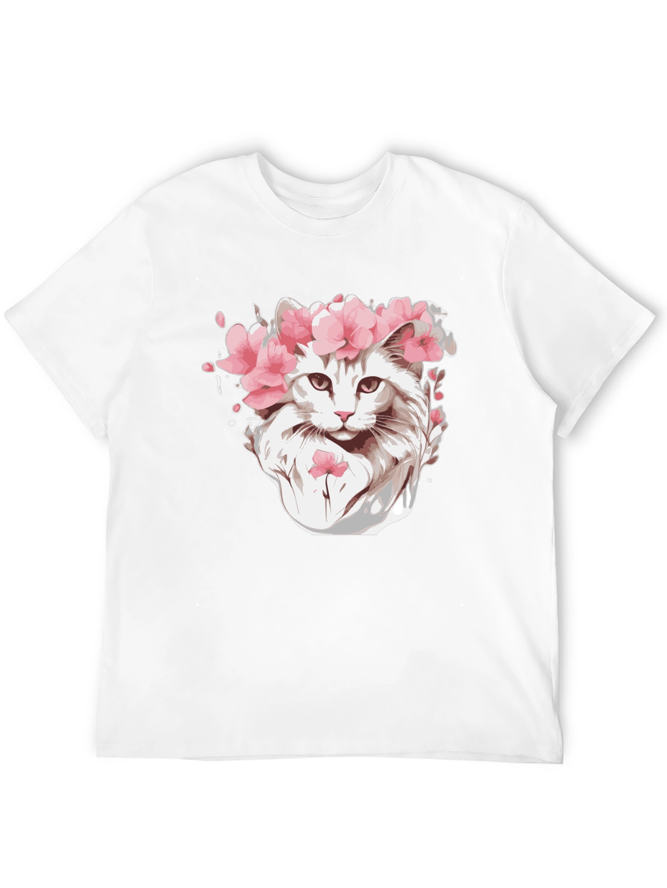 Cat with Flower Crown Black T-Shirt
