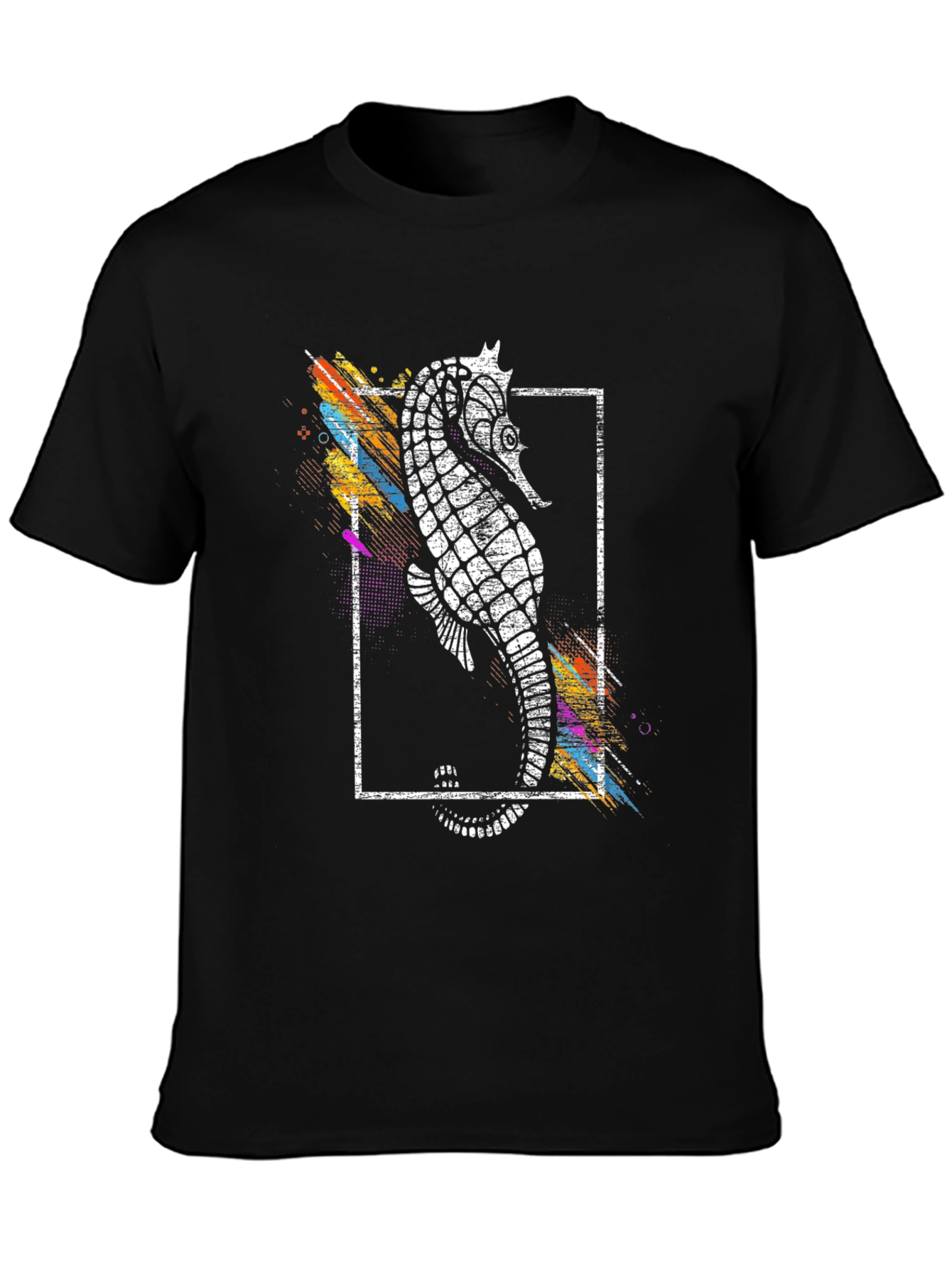 Stylish Seahorse Graphic Print Black T-Shirt