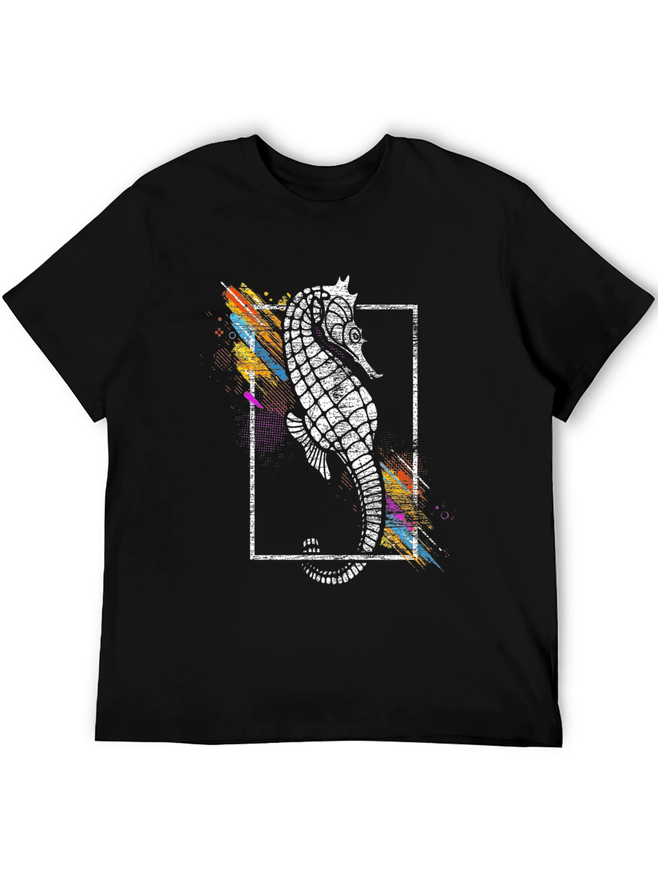 Stylish Seahorse Graphic Print Black T-Shirt
