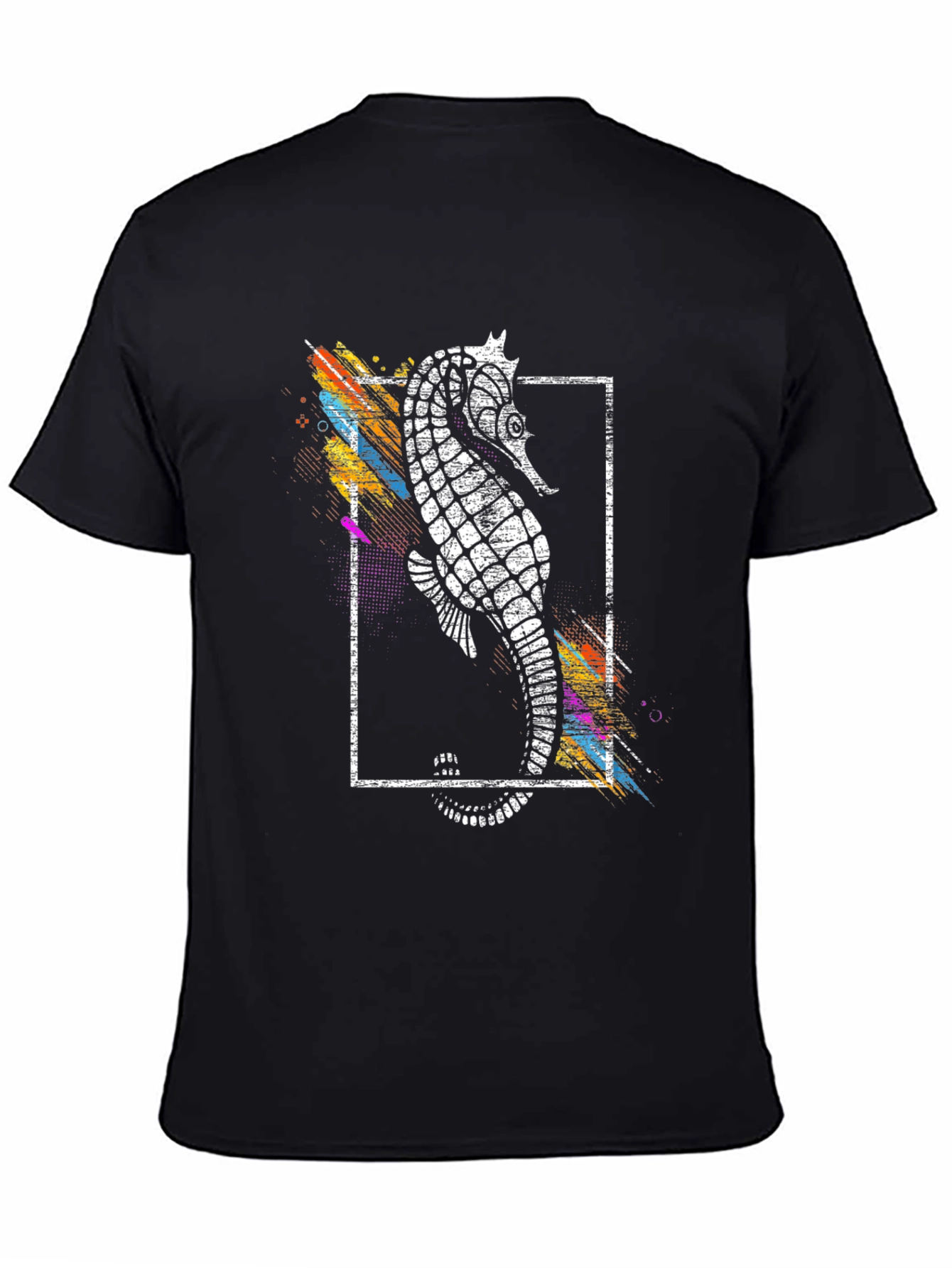 Stylish Seahorse Graphic Print Black T-Shirt