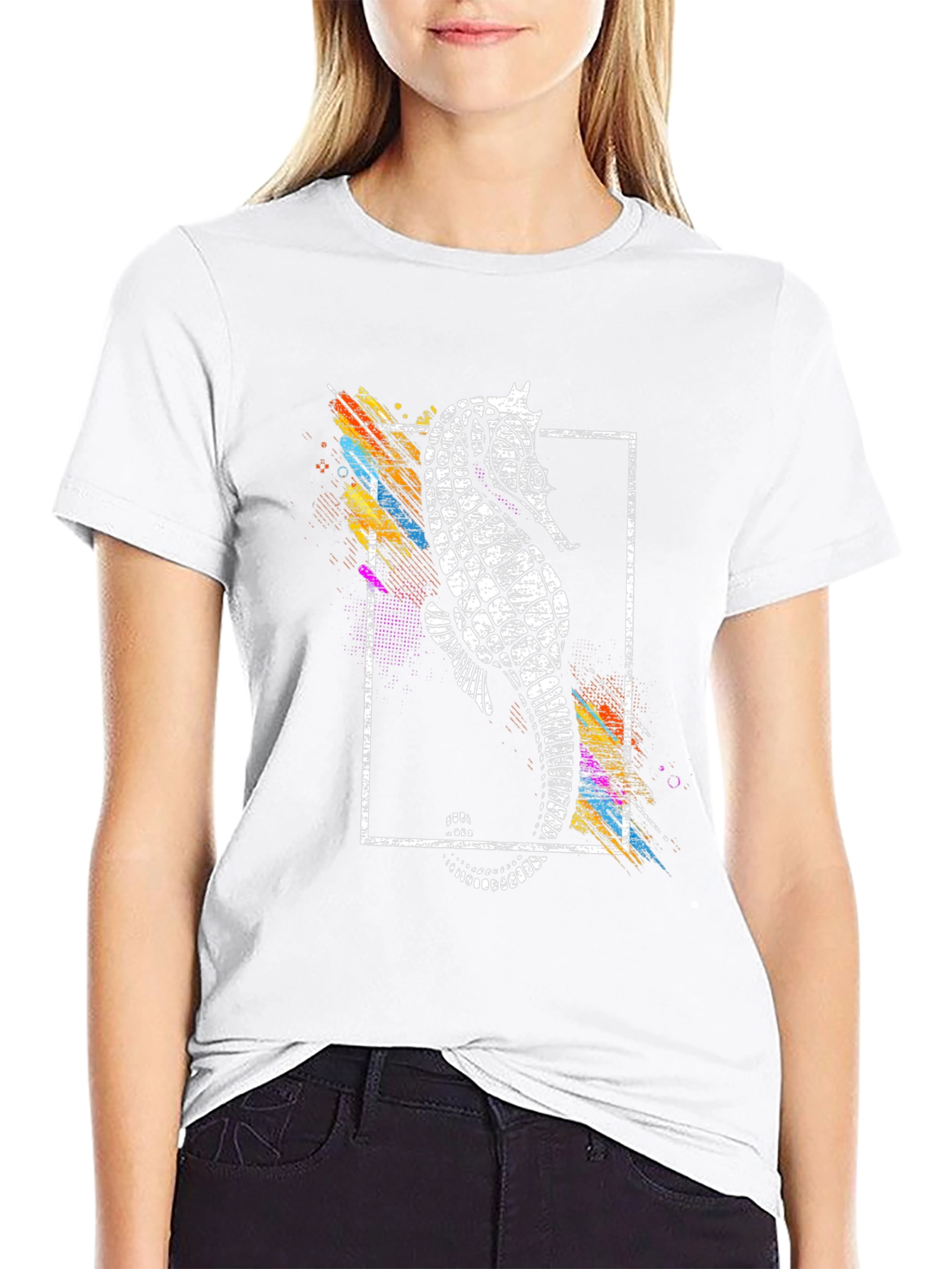Stylish Seahorse Graphic Print Black T-Shirt