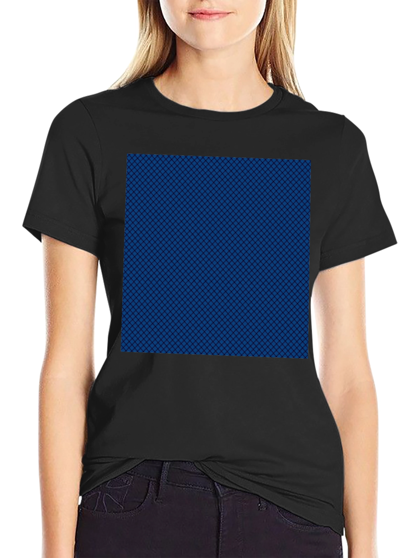 Blue Pattern Tee - Mens Black Cotton Casual Shirt