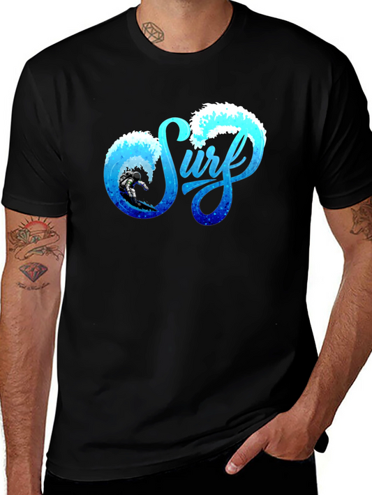 Surf Graphic Tee - Black Cotton Surfing T-Shirt