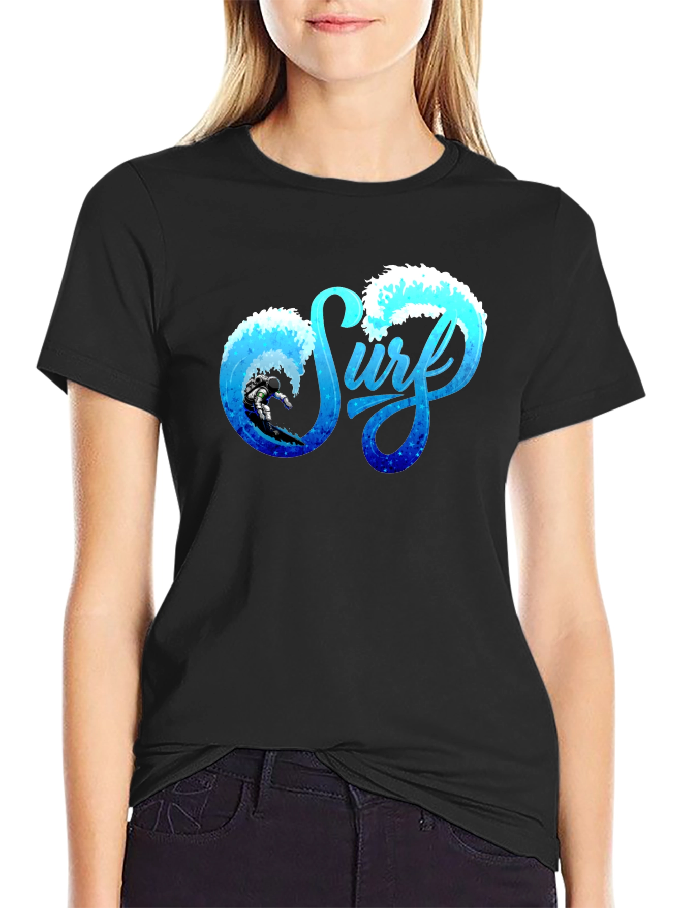 Surf Graphic Tee - Black Cotton Surfing T-Shirt