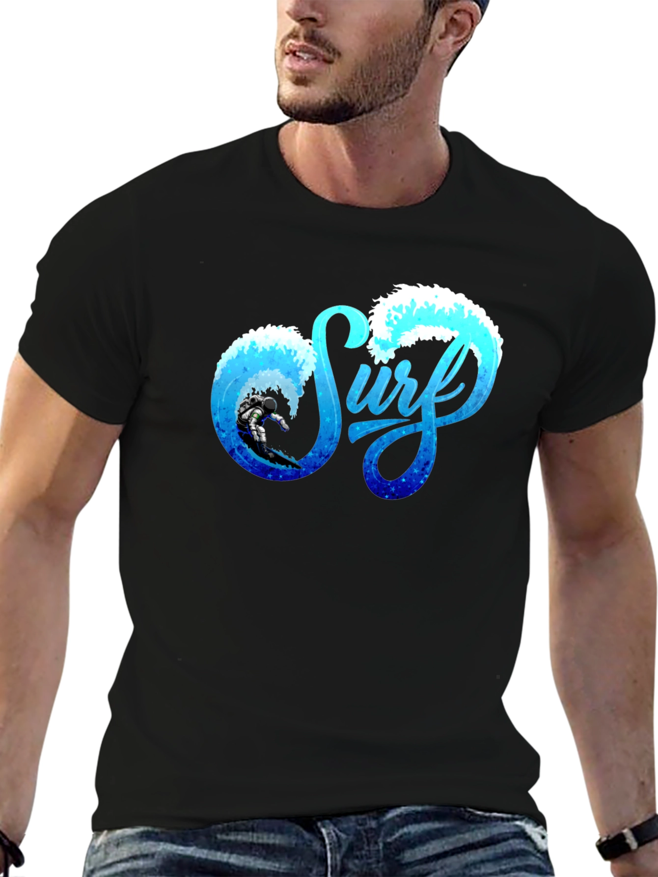 Surf Graphic Tee - Black Cotton Surfing T-Shirt