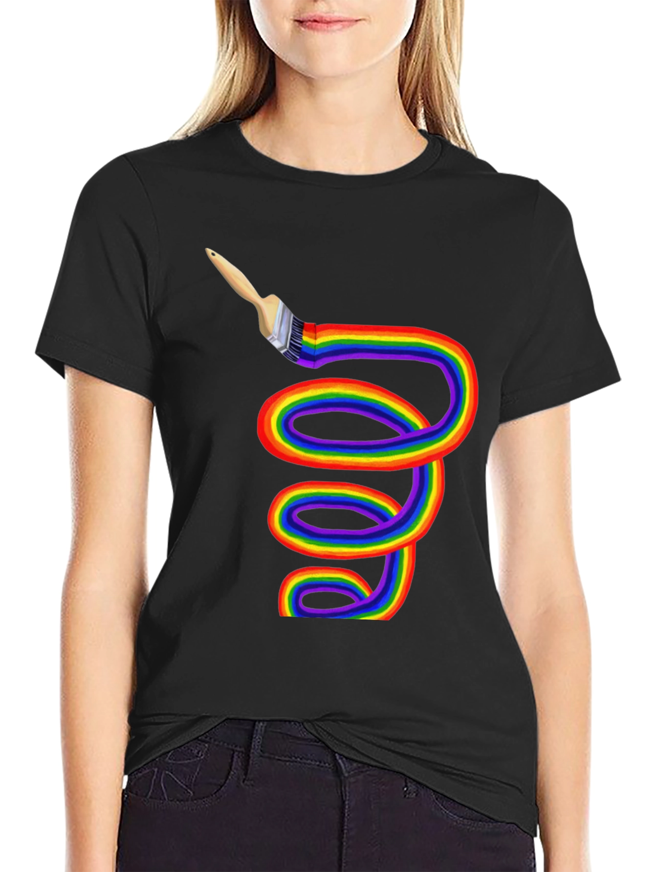Rainbow Paintbrush Tee - Artistic Expression