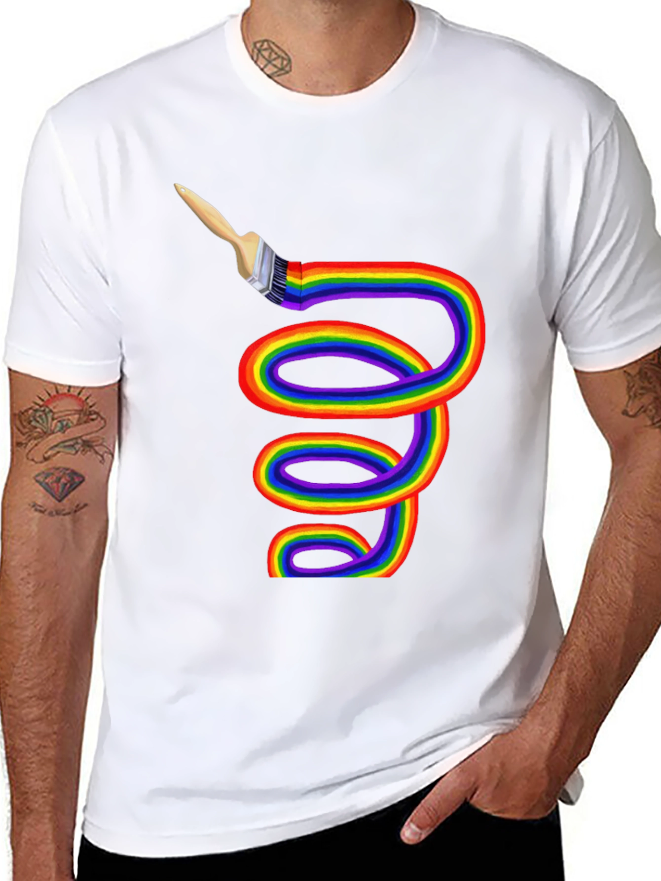 Rainbow Paintbrush Tee - Artistic Expression