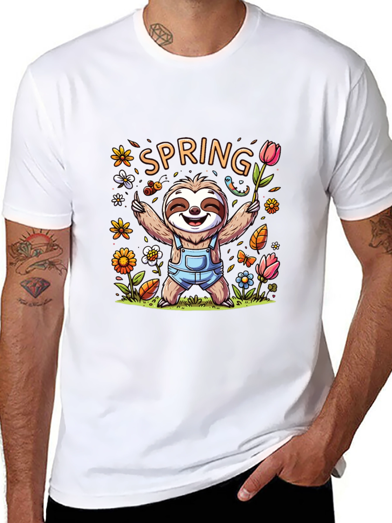 Spring Sloth Graphic Tee - Unisex Black T-Shirt