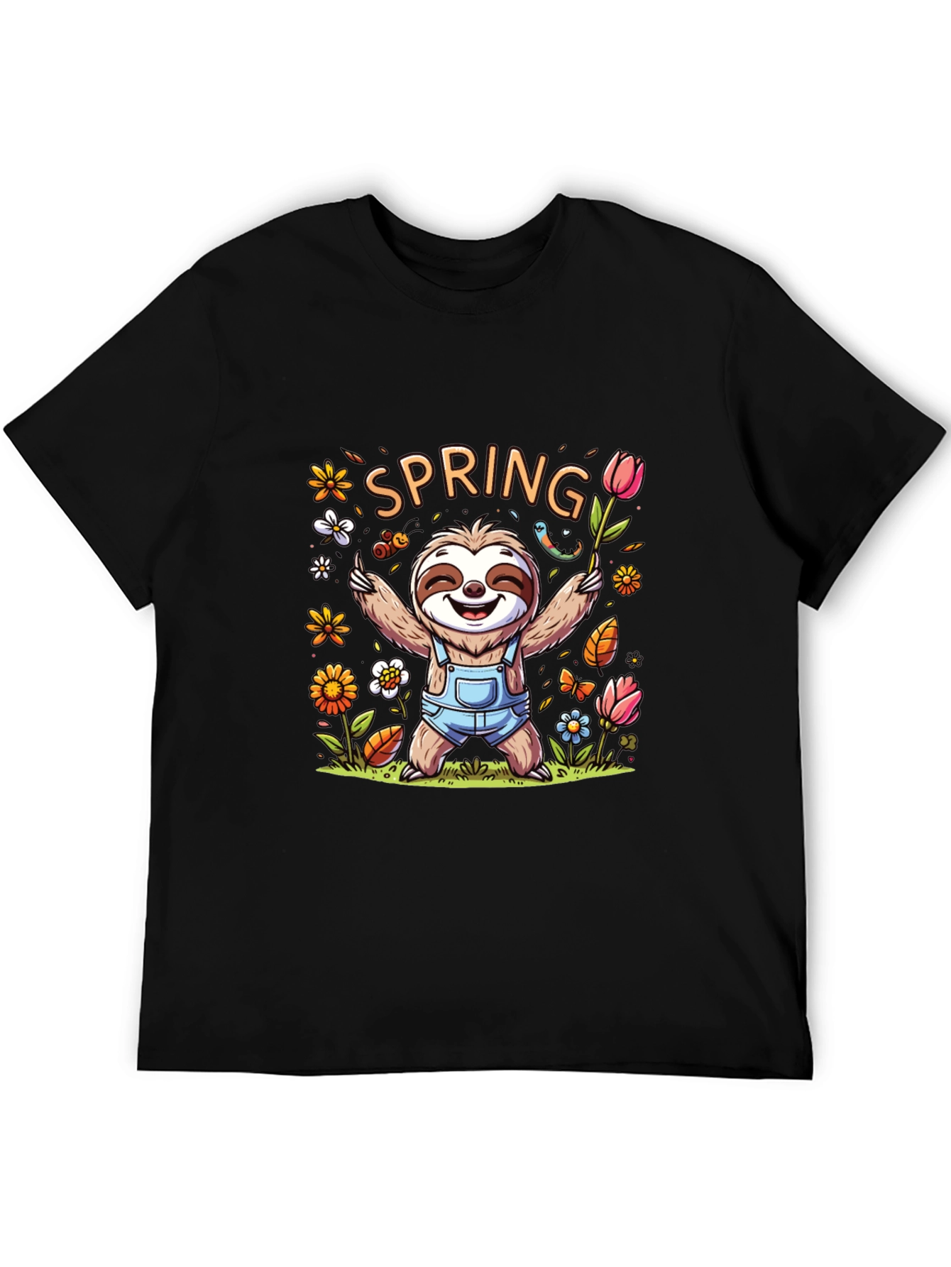 Spring Sloth Graphic Tee - Unisex Black T-Shirt