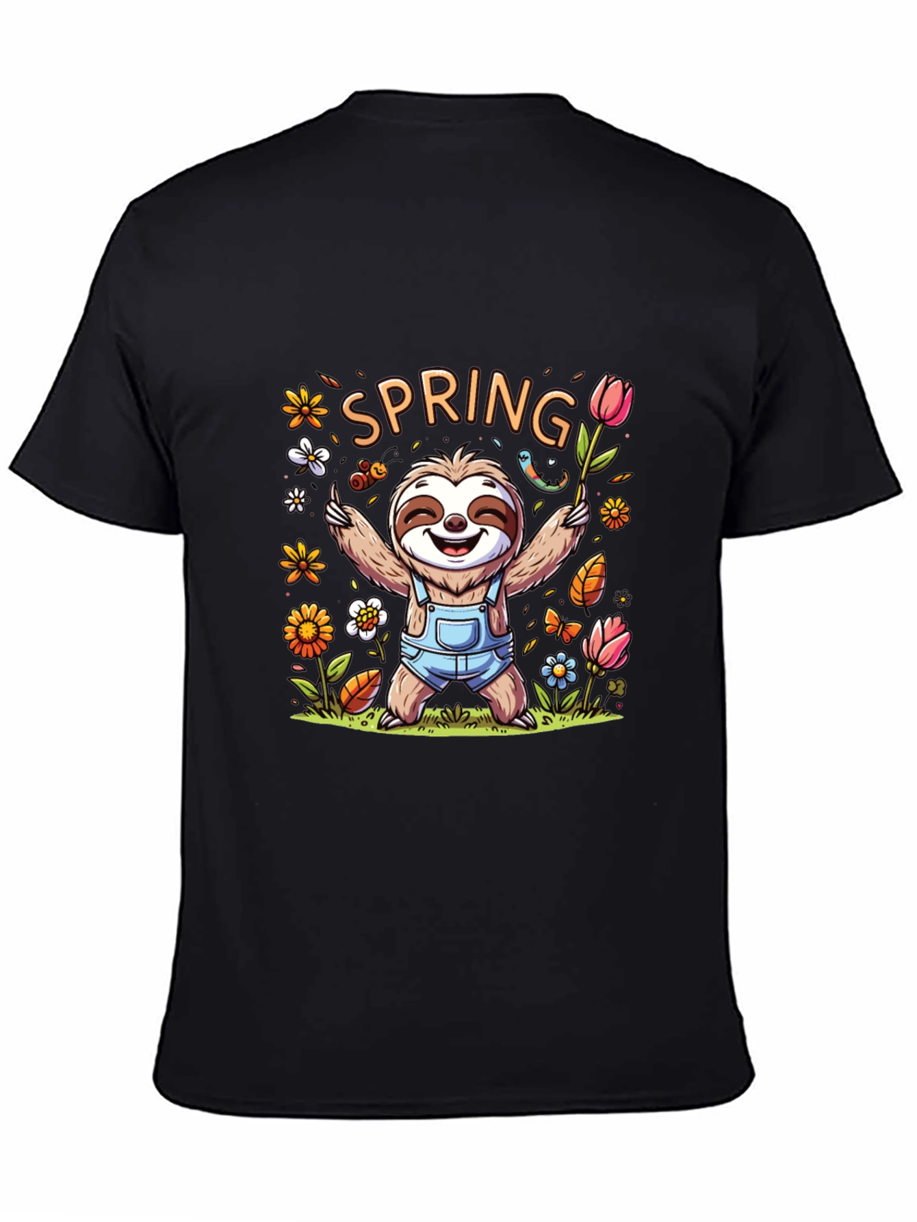 Spring Sloth Graphic Tee - Unisex Black T-Shirt