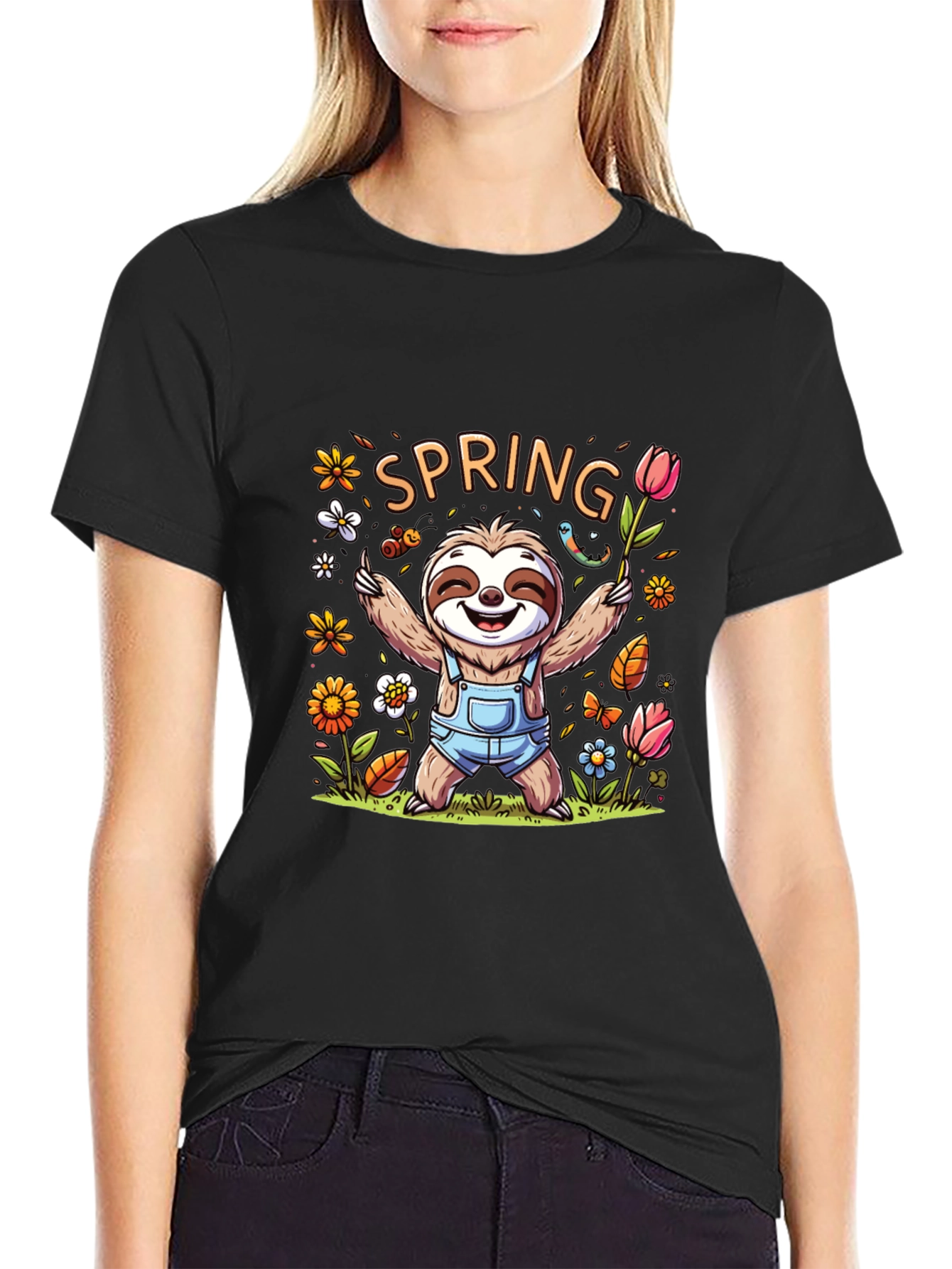 Spring Sloth Graphic Tee - Unisex Black T-Shirt
