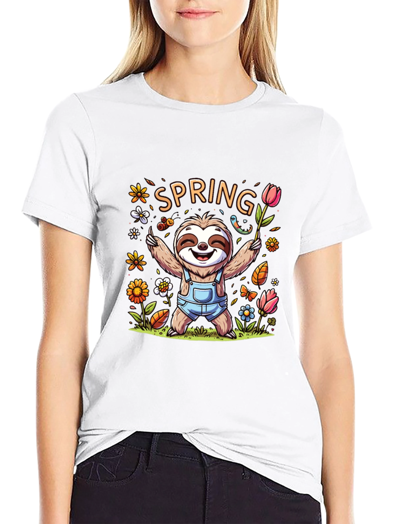Spring Sloth Graphic Tee - Unisex Black T-Shirt