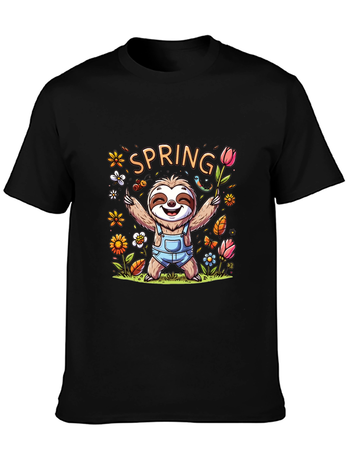Spring Sloth Graphic Tee - Unisex Black T-Shirt