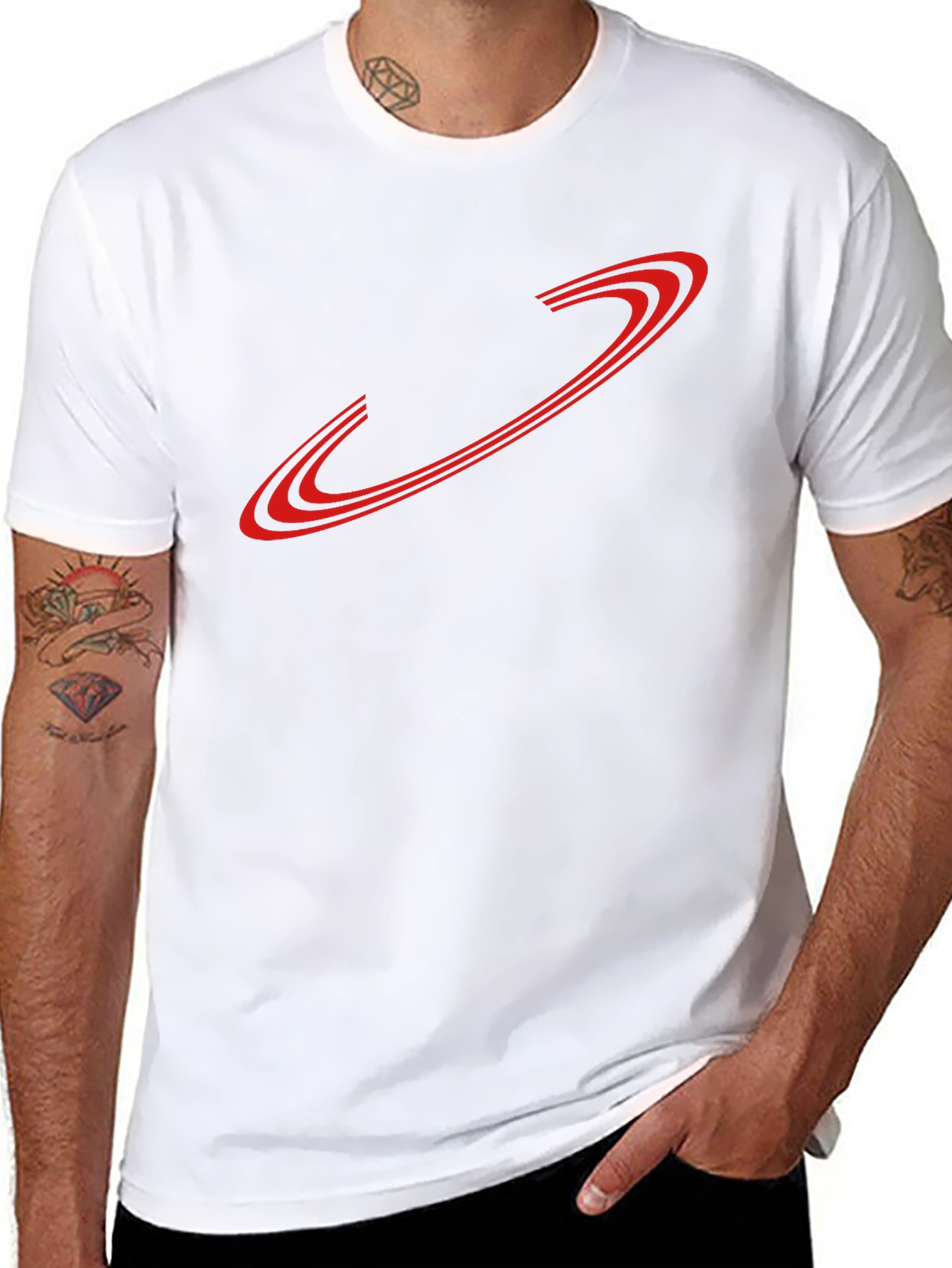 Sleek Black Tee with Red Graphic Design