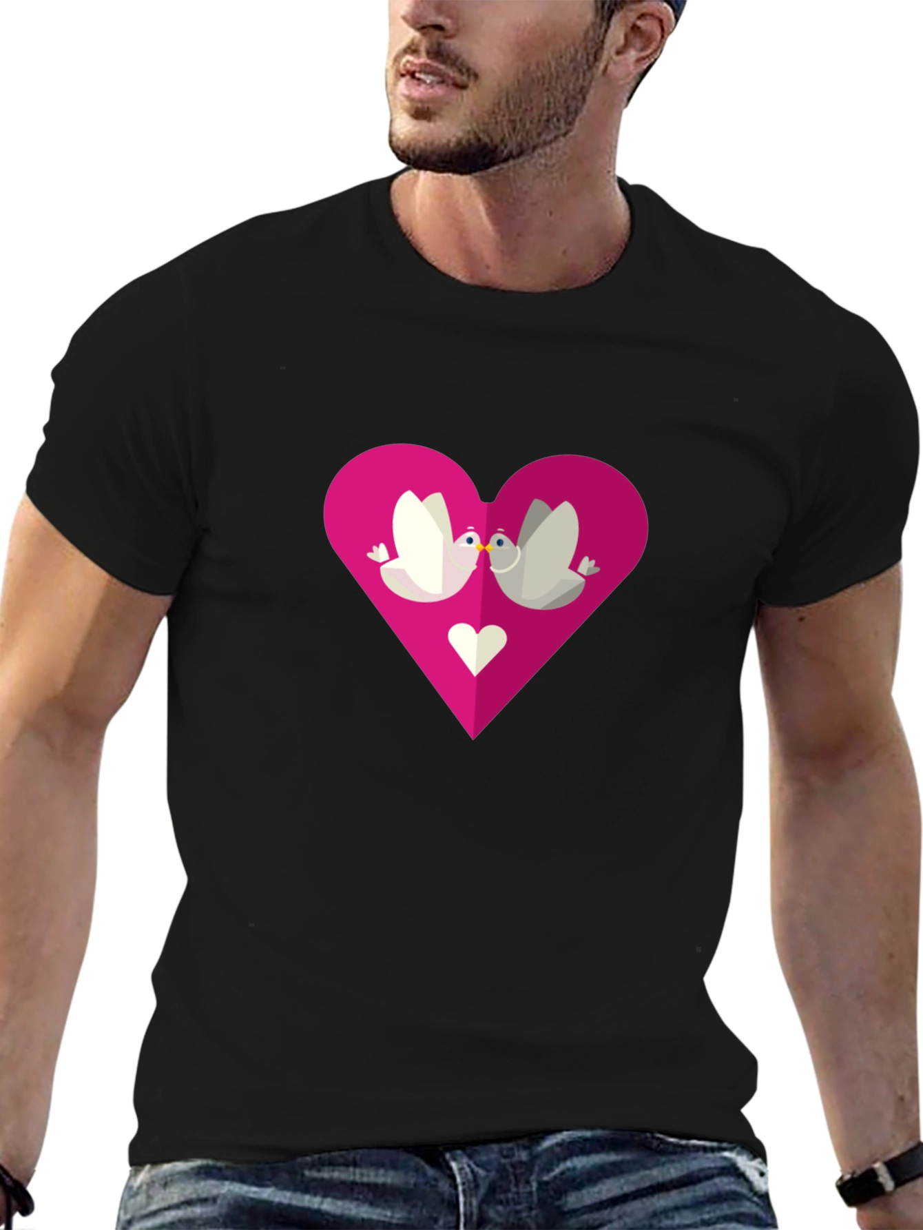 Love Birds Heart Graphic Tee - Black