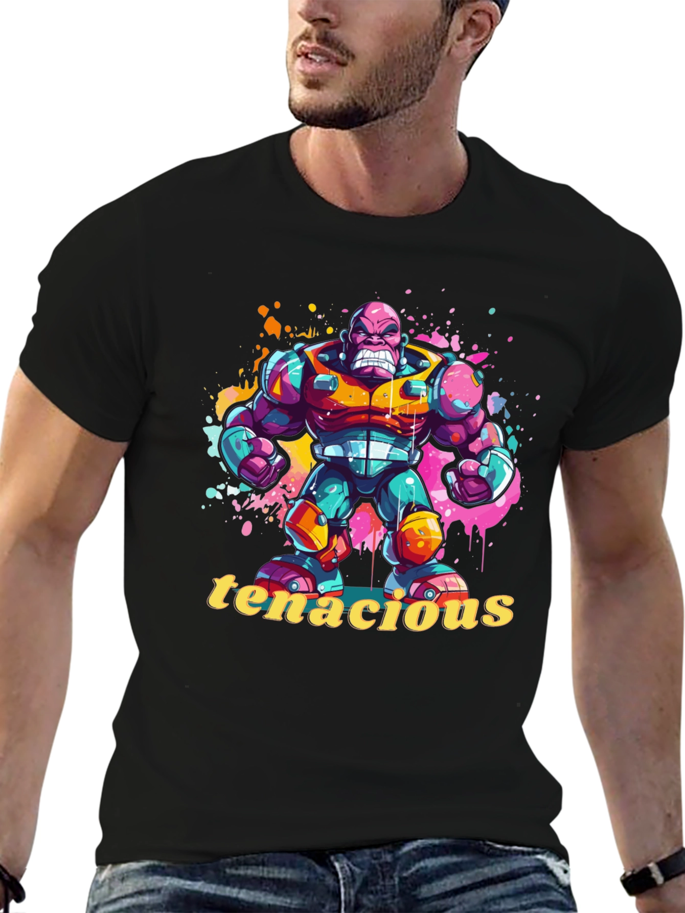 Tenacious Cartoon Character Black T-Shirt