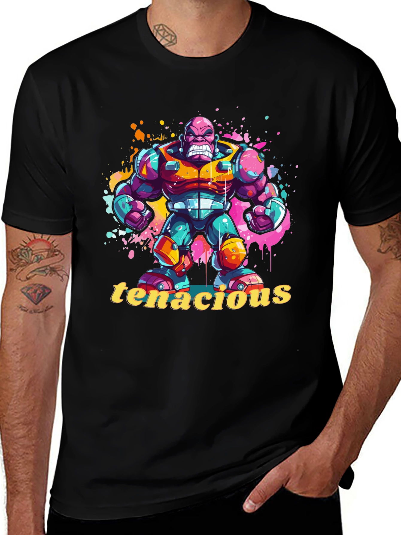 Tenacious Cartoon Character Black T-Shirt