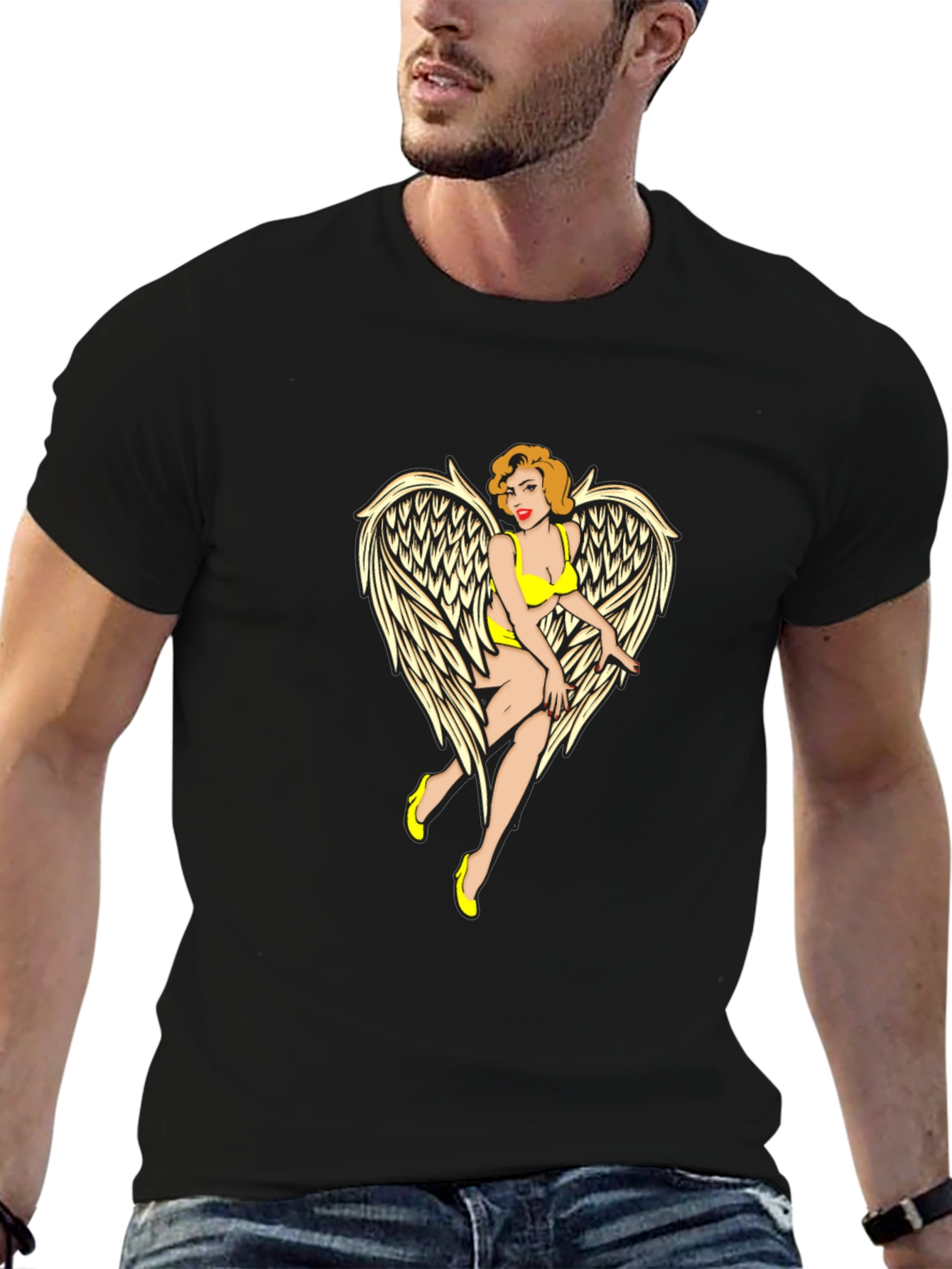 Angel Pin-Up Graphic Tee - Black