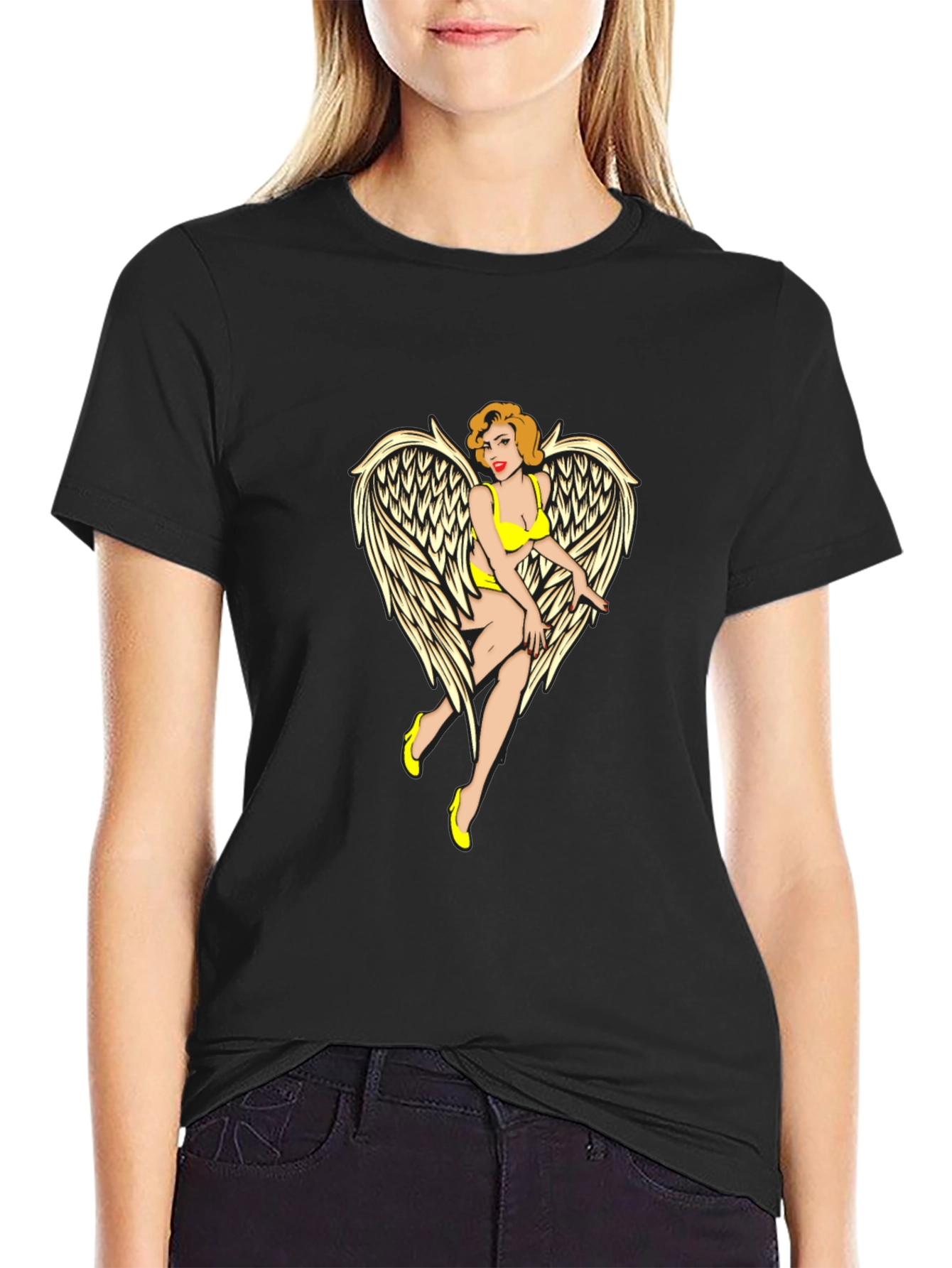 Angel Pin-Up Graphic Tee - Black