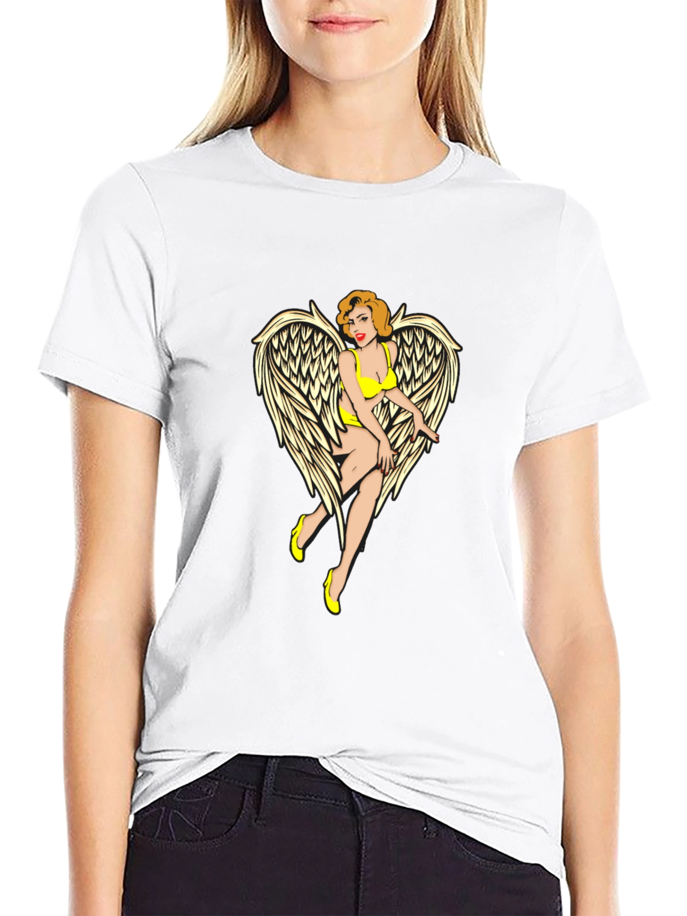 Angel Pin-Up Graphic Tee - Black