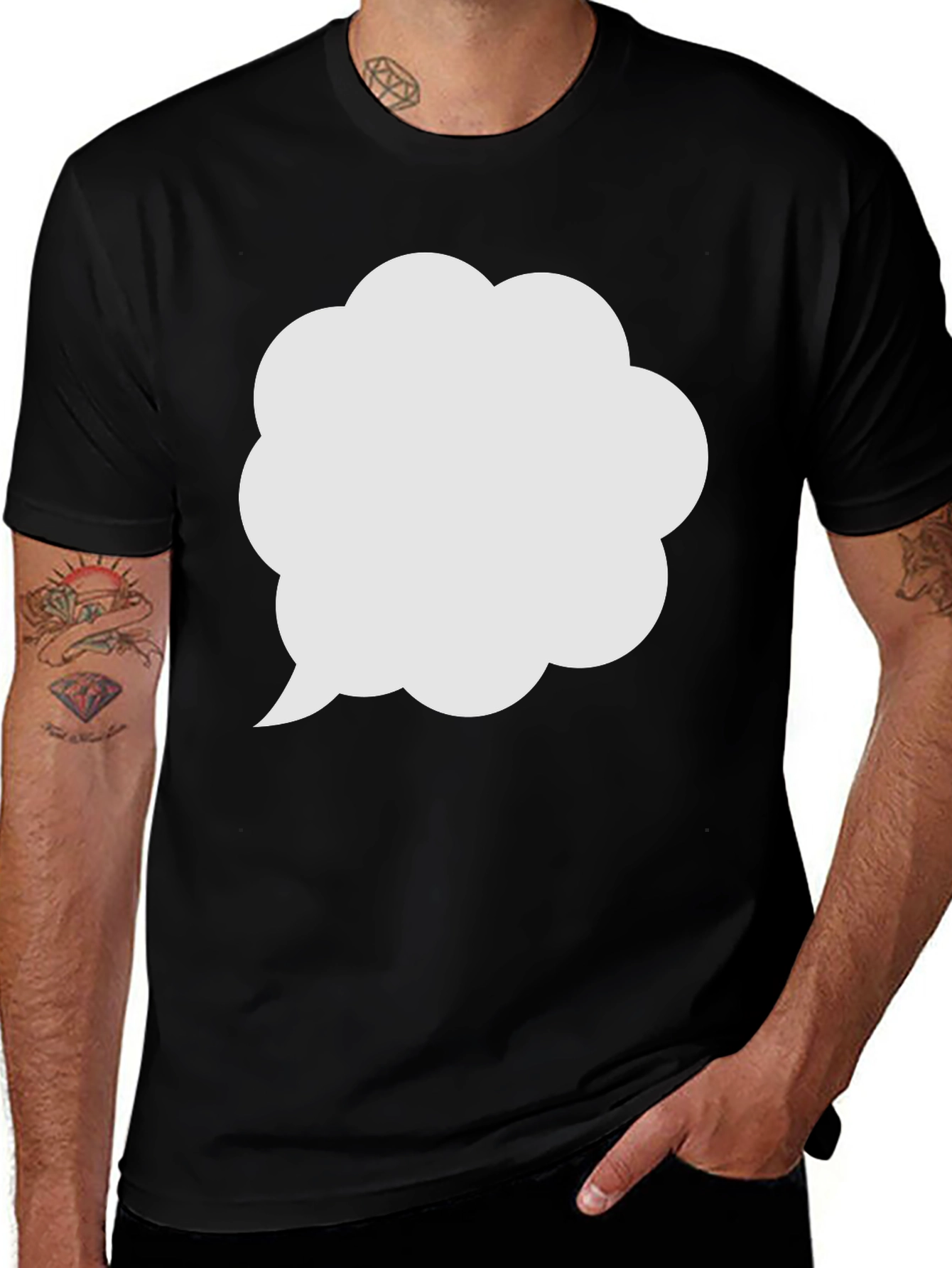 Mens Black T-Shirt with White Speech Bubble Design