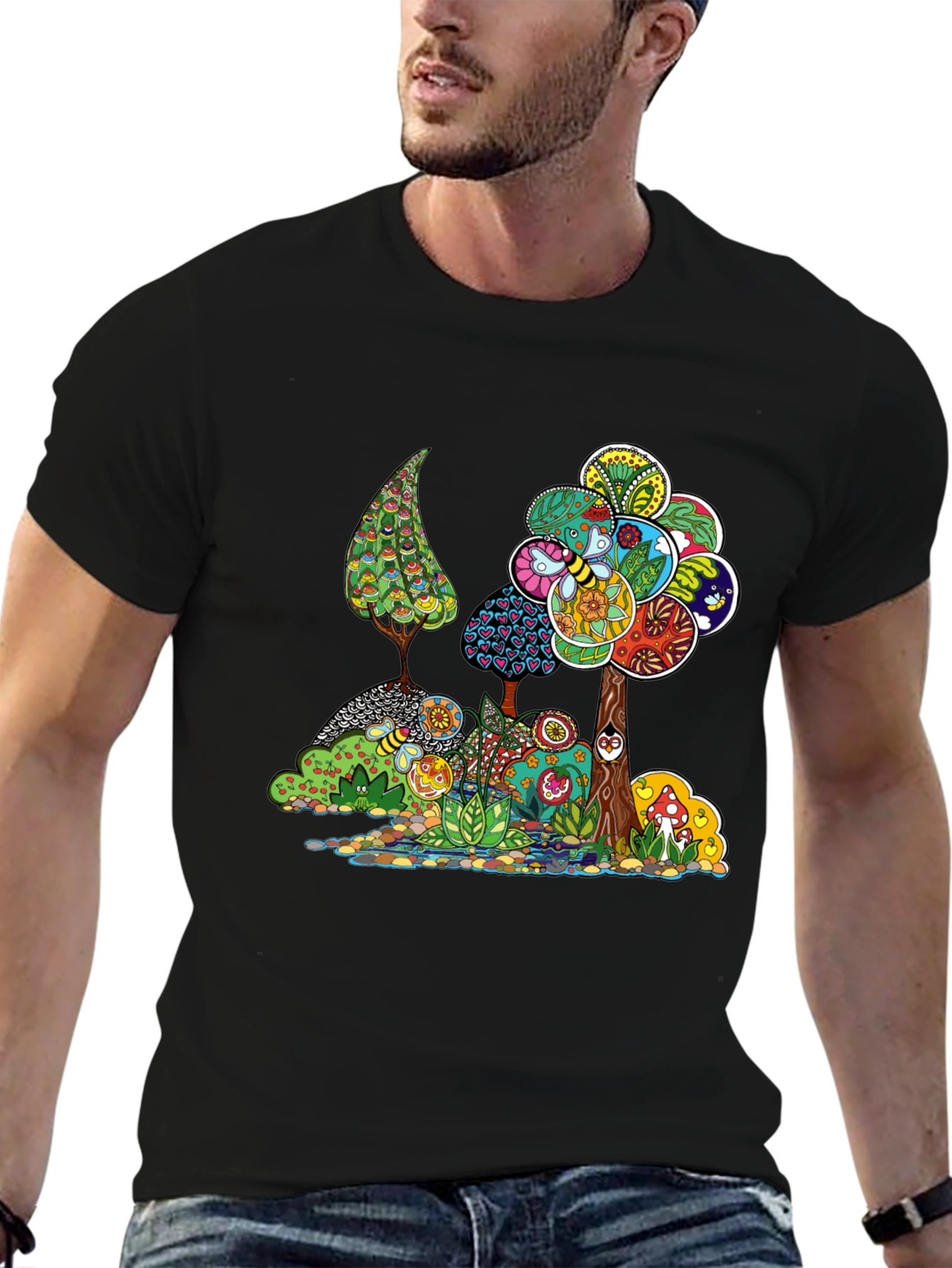 Psychedelic Tree Graphic Black T-Shirt