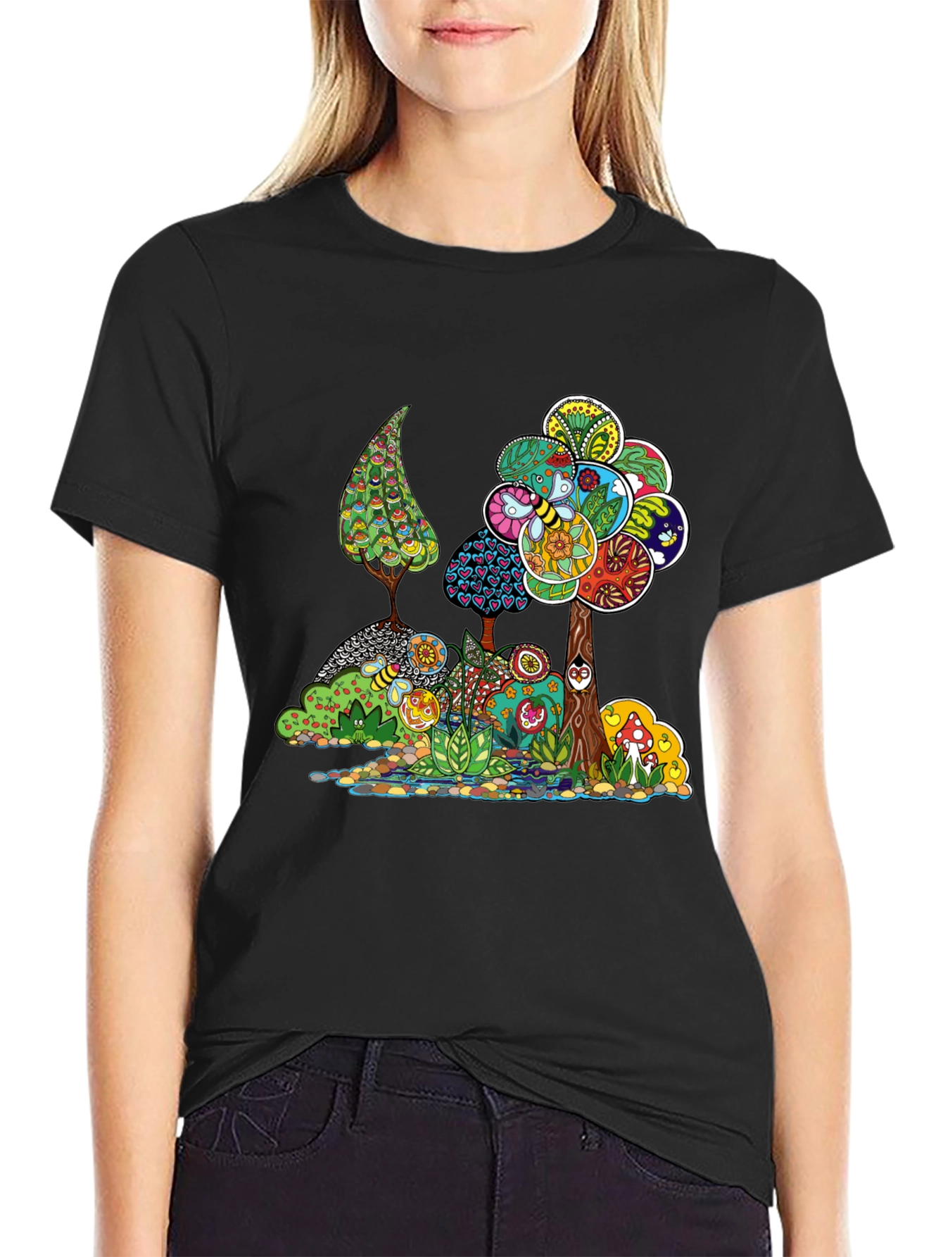 Psychedelic Tree Graphic Black T-Shirt