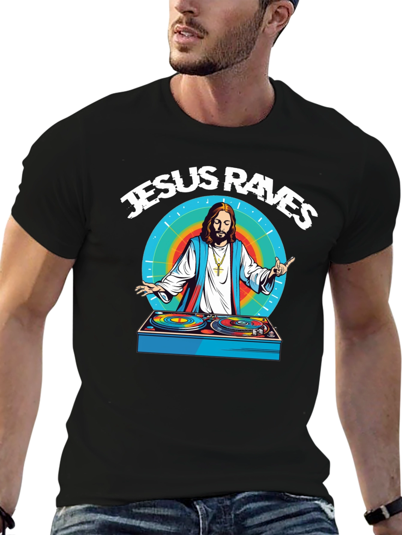 Jesus Raves Graphic T-Shirt - Black