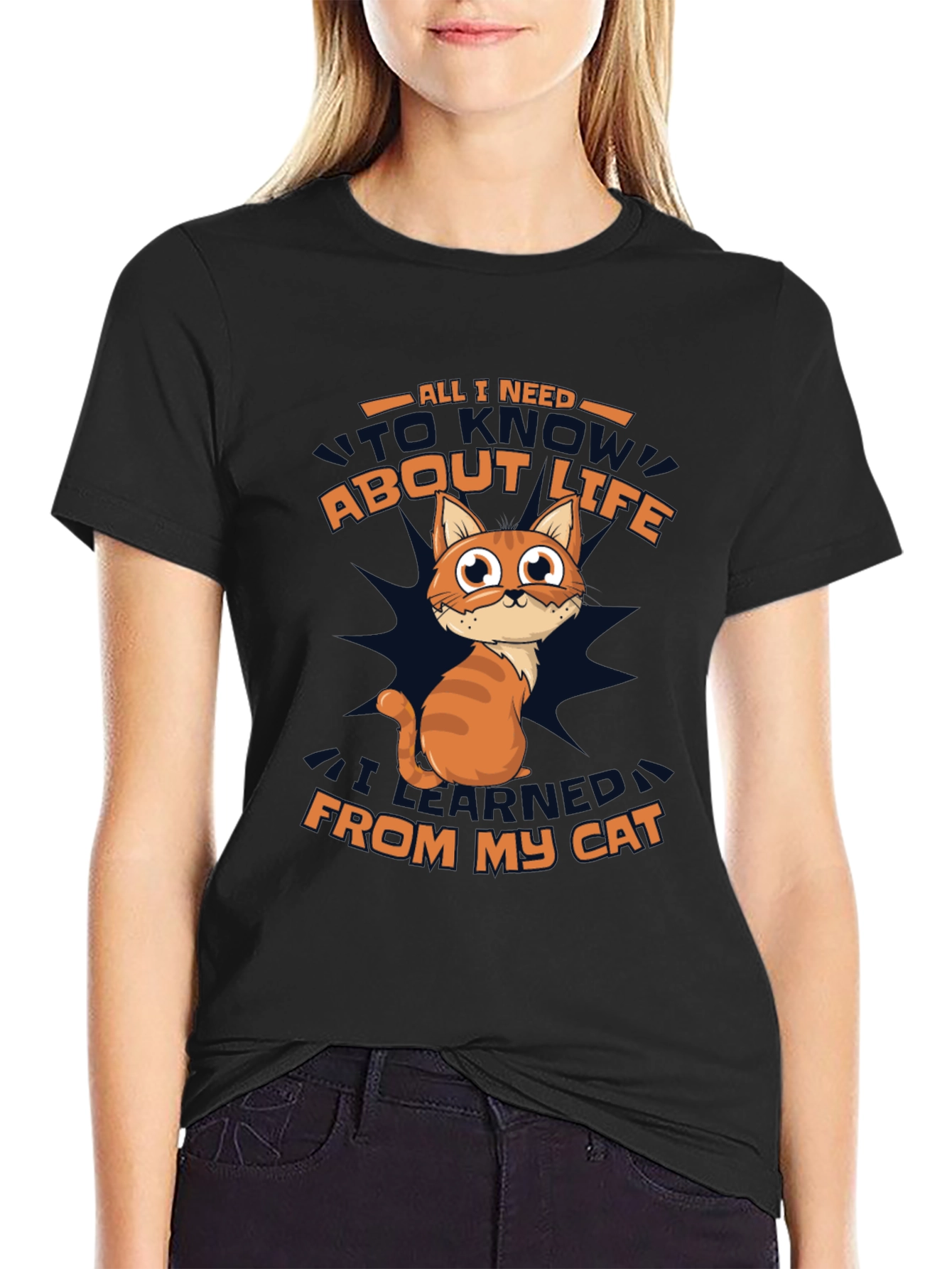 Funny Cat Wisdom Black T-Shirt