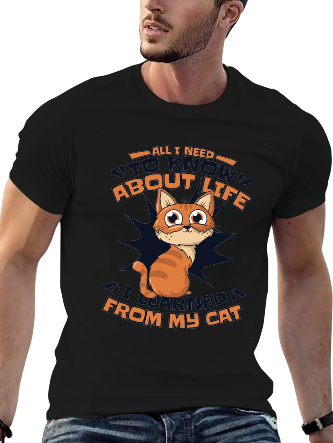 Funny Cat Wisdom Black T-Shirt