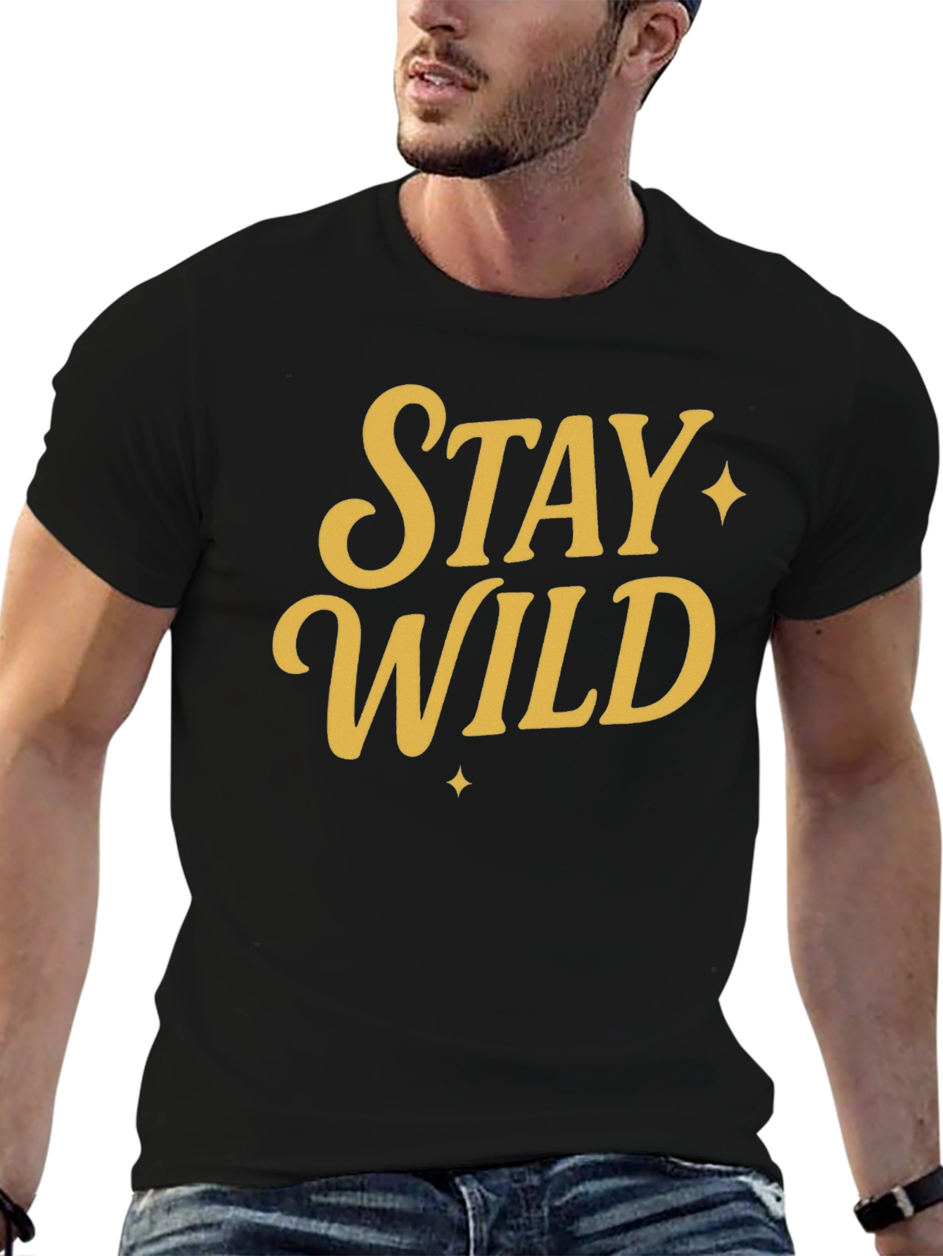 Stay Wild Graphic Tee - Black Cotton Shirt