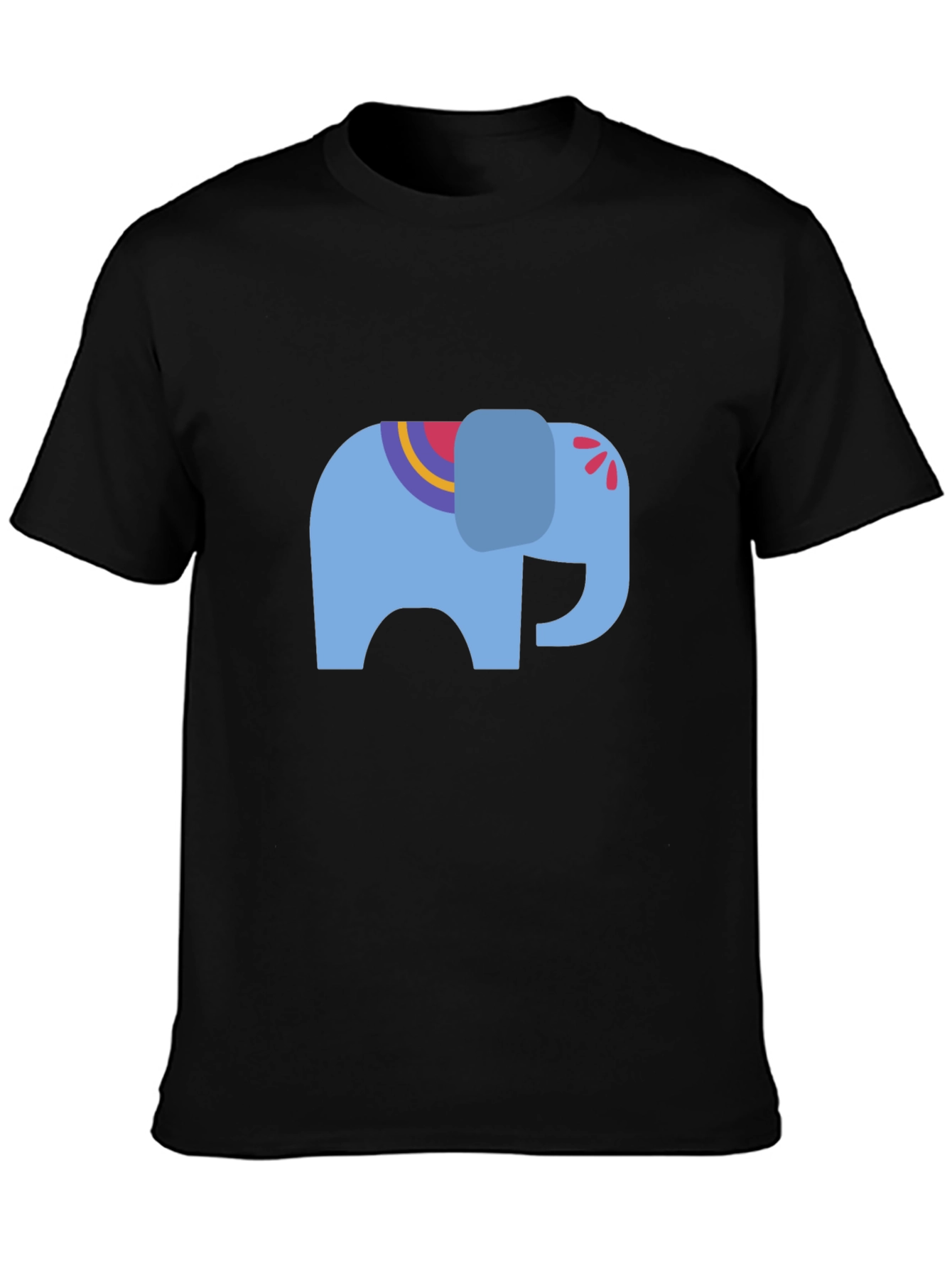 Black Tee with Blue Elephant Graphic