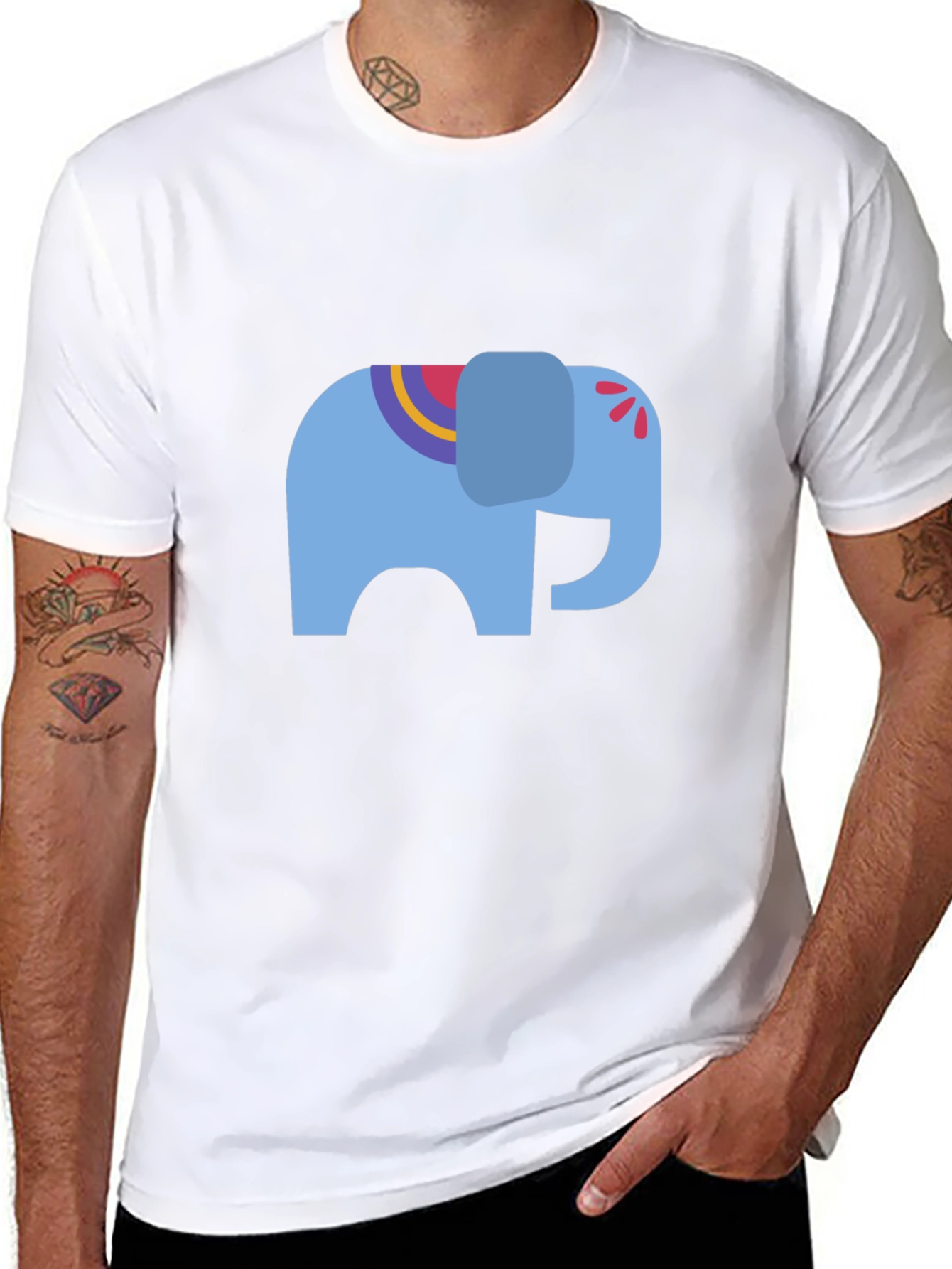 Black Tee with Blue Elephant Graphic