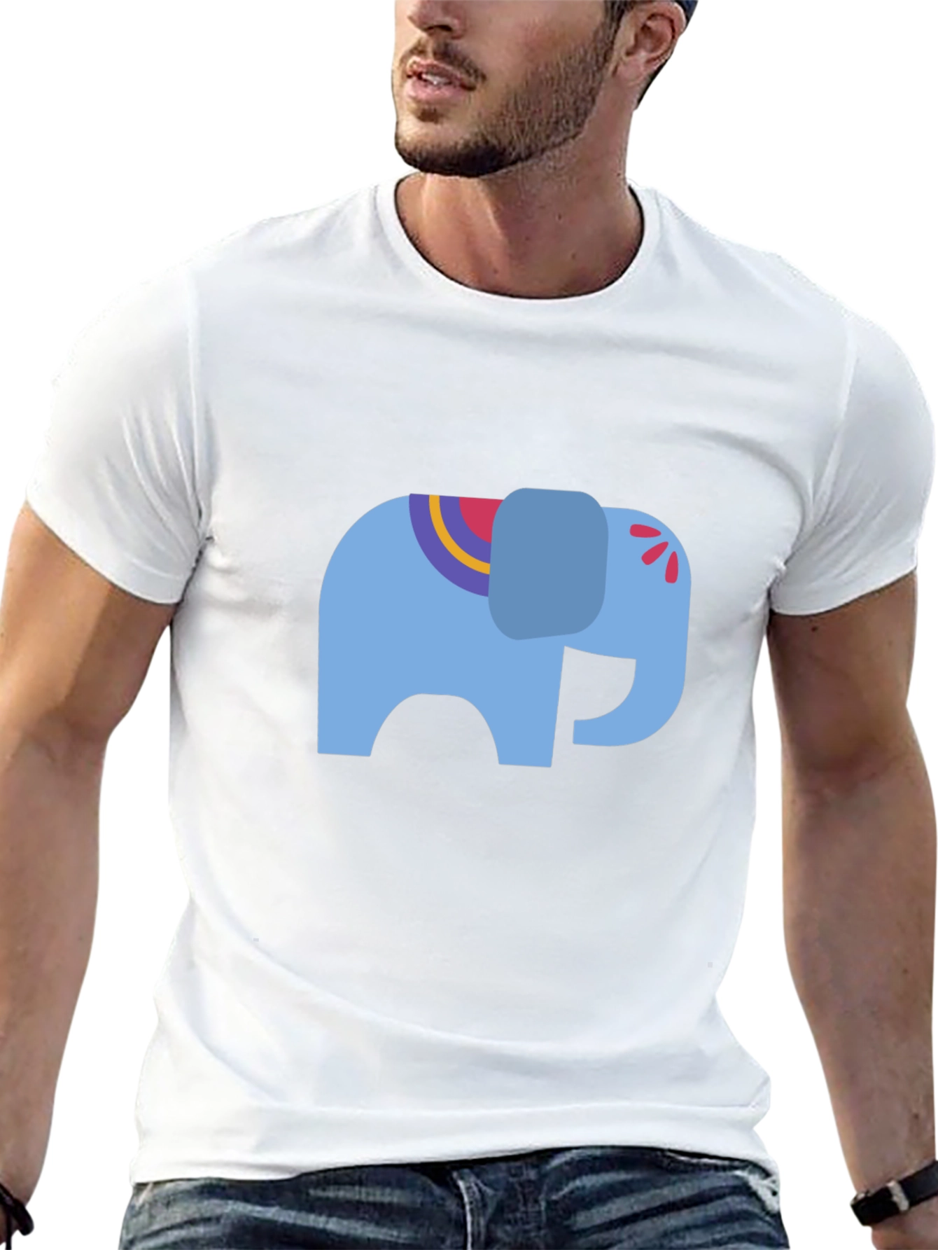 Black Tee with Blue Elephant Graphic