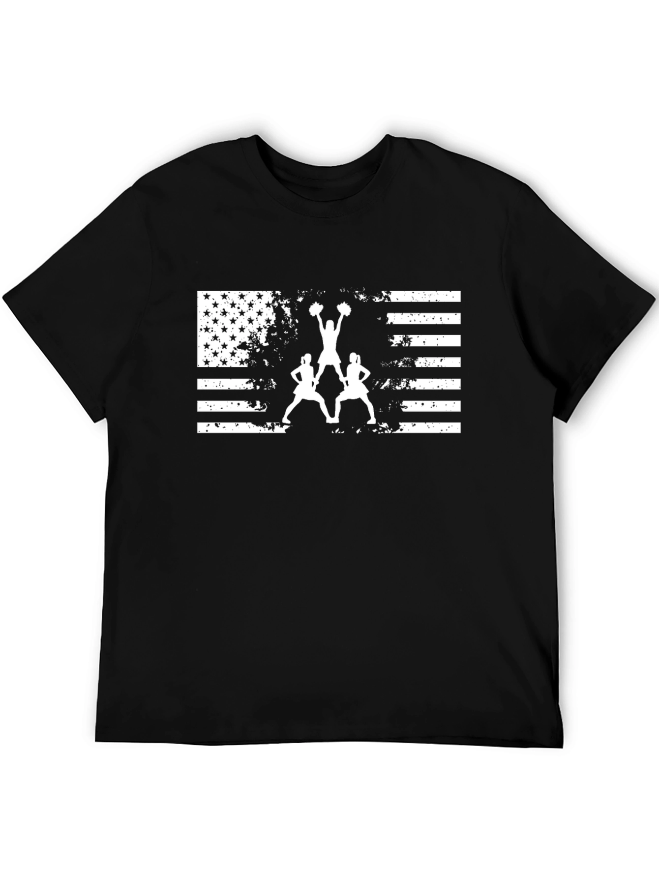USA Flag Cheerleader Graphic Tee - Black