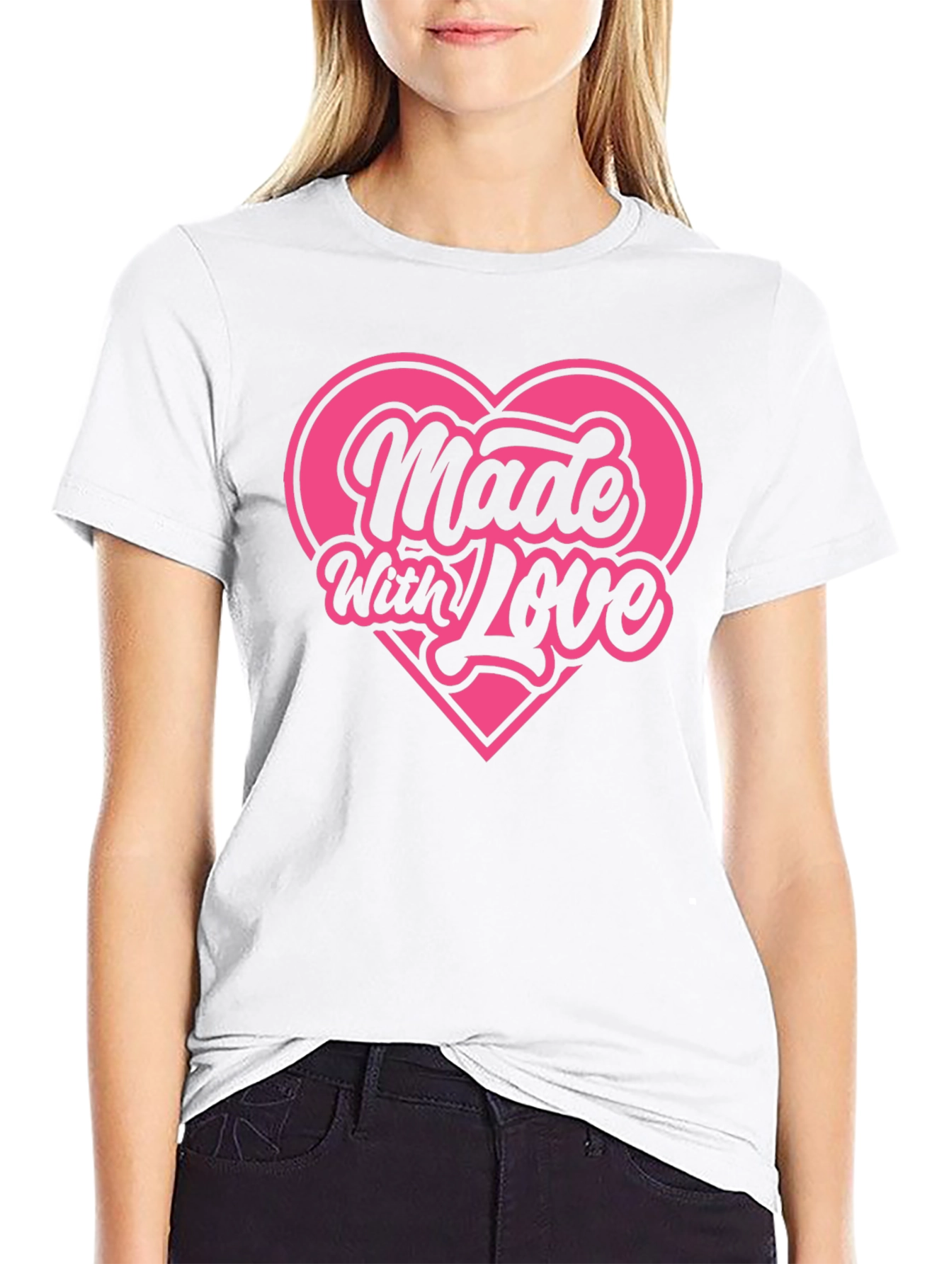 Made With Love Graphic Tee Pink Heart Shirt