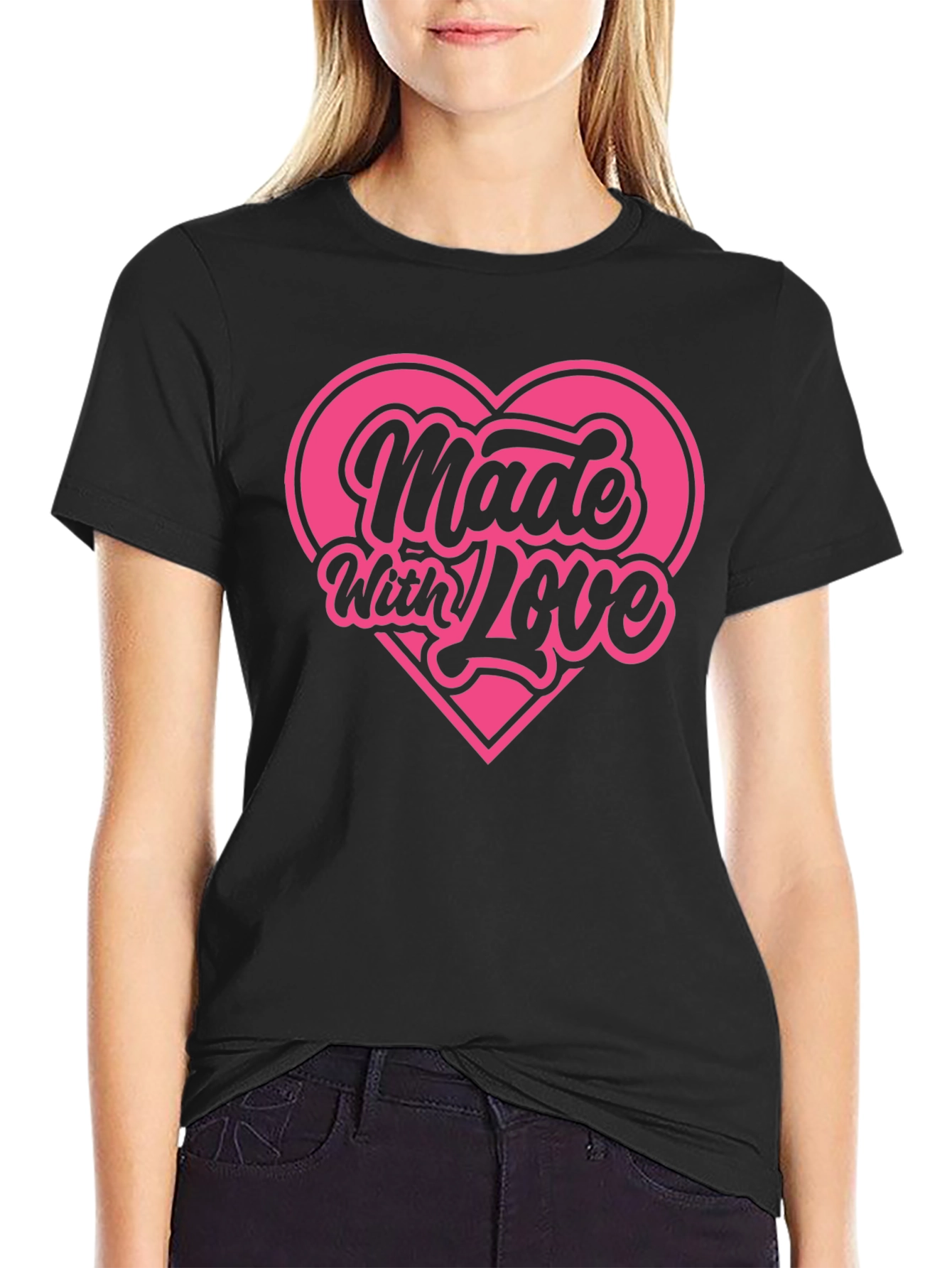 Made With Love Graphic Tee Pink Heart Shirt
