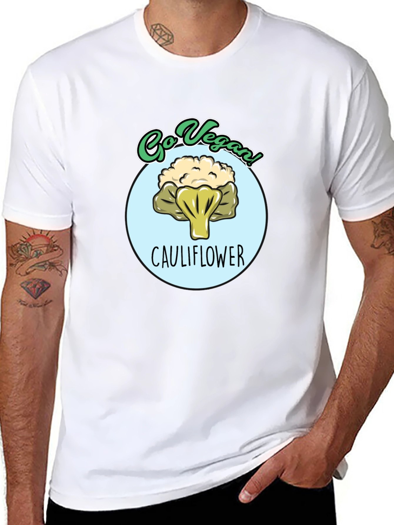 Go Vegan Cauliflower Graphic T-Shirt - Black