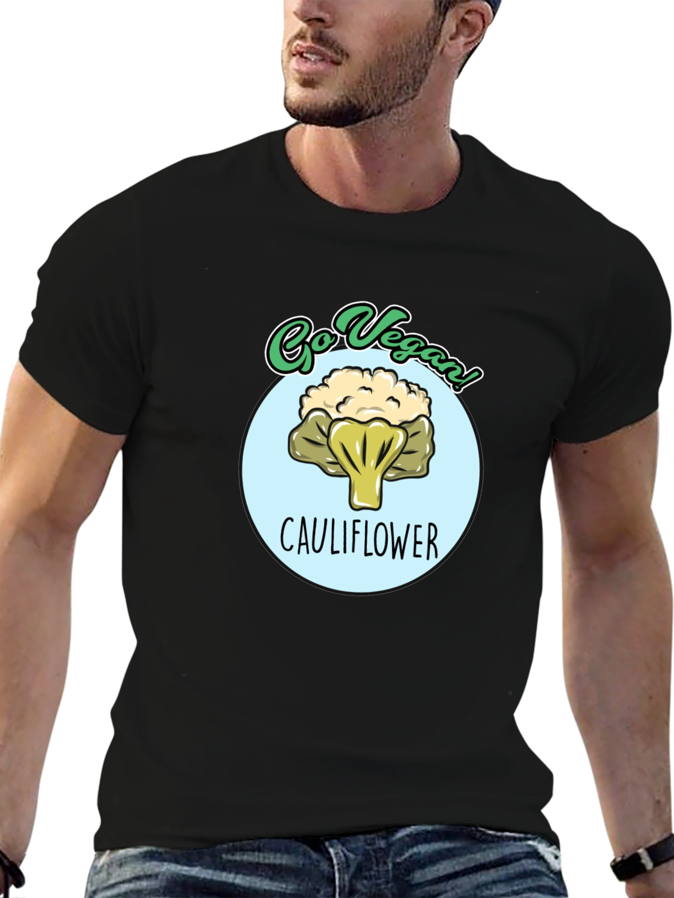 Go Vegan Cauliflower Graphic T-Shirt - Black