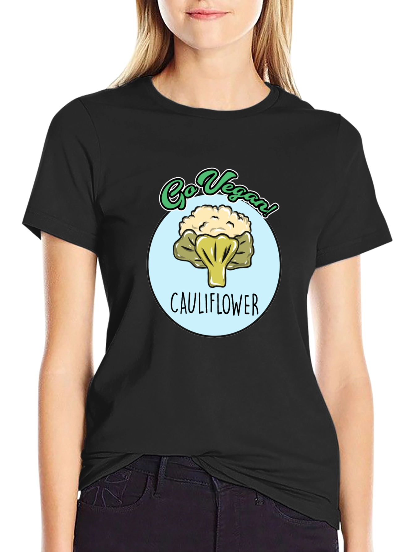 Go Vegan Cauliflower Graphic T-Shirt - Black