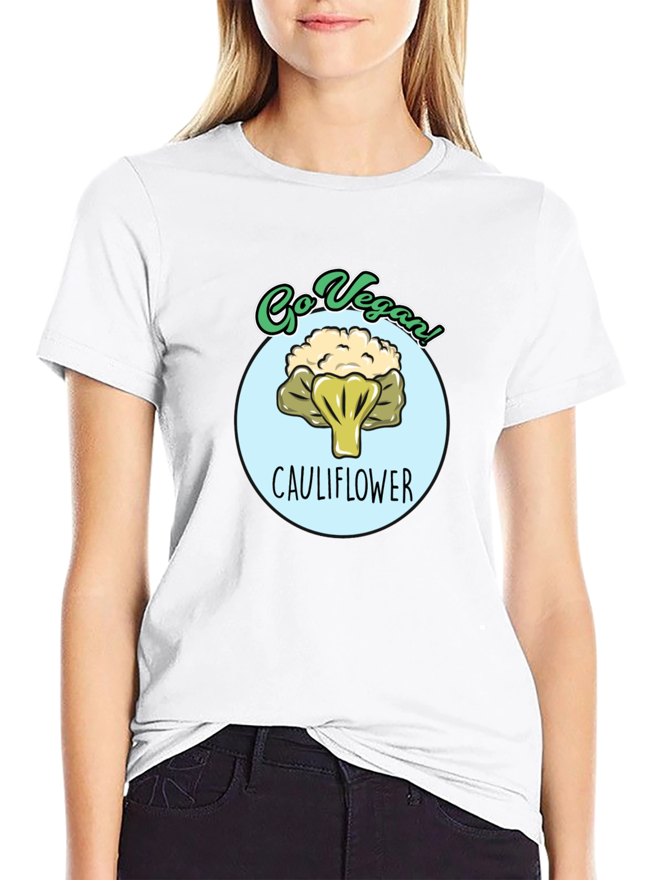 Go Vegan Cauliflower Graphic T-Shirt - Black