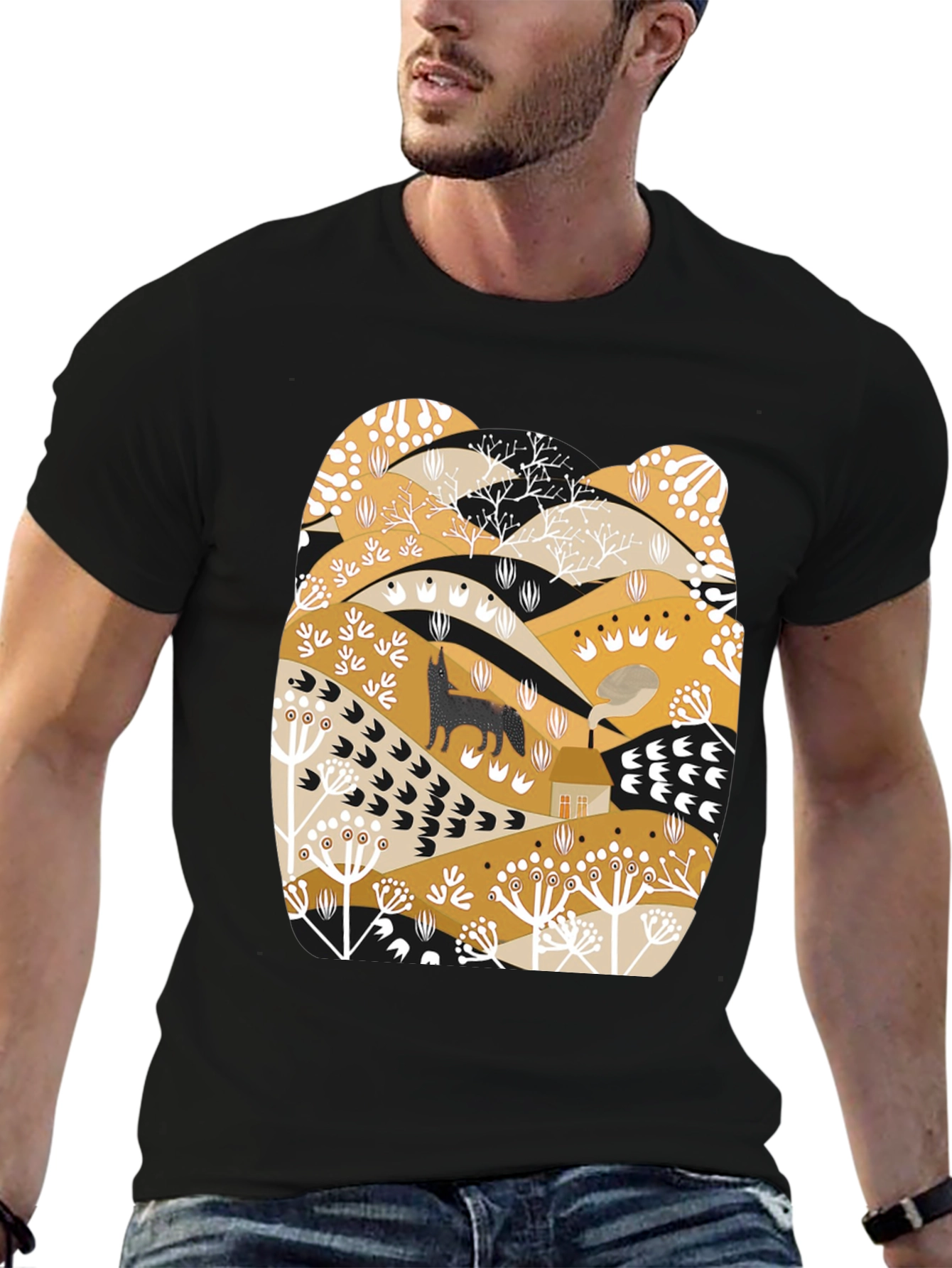 Wolf Landscape Graphic Tee - Black